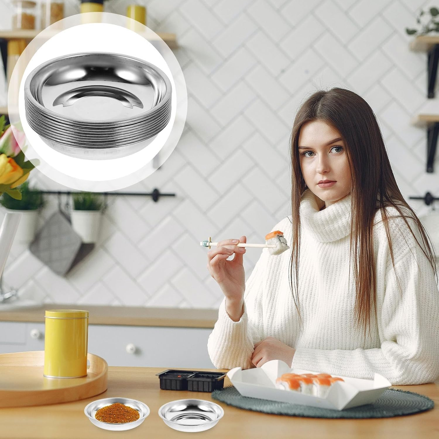 12Pcs Stainless Steel Sauce Dishes round Seasoning Bowls Dipping Bowl Mini Appetizer Plates, Saucers Dishes Sushi Cups