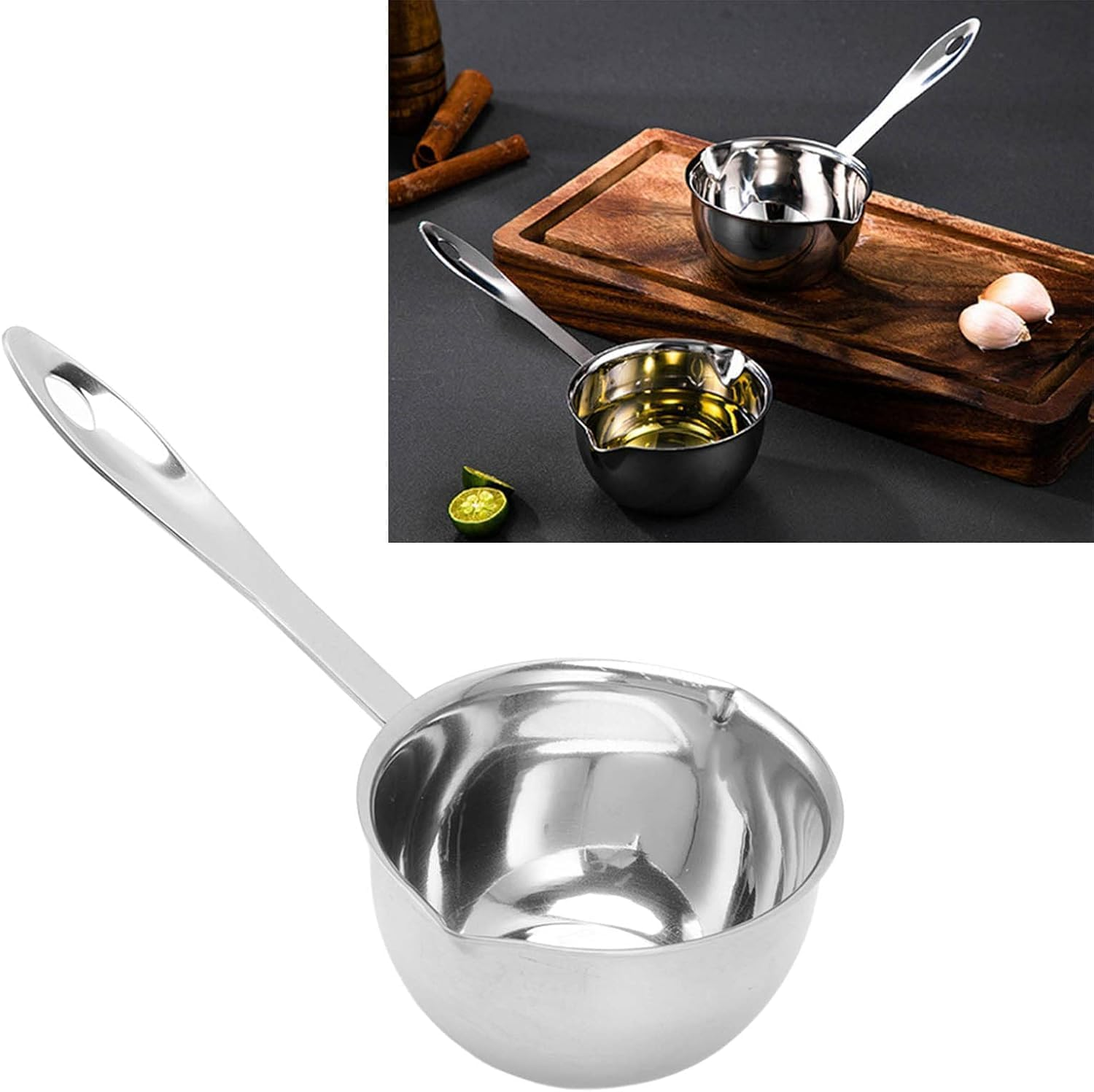 300Ml Mini Milk Warmer Pot,Butter Warmer Melting Pot,Stainless Steel Butter Warmer Measuring Pan,All in One Flat Induction Bottom Small Sauce Pan (Stainless Steel, 300Ml) image number 6