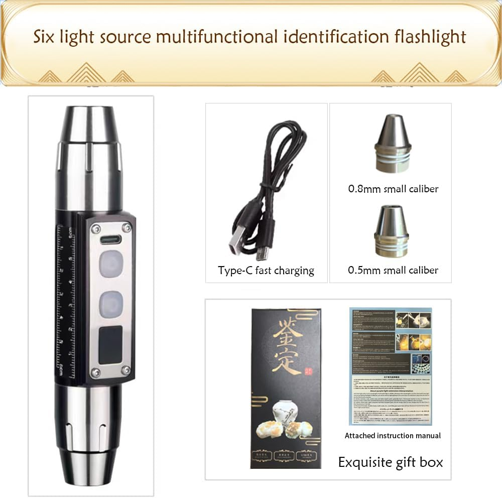 YZYOE Six Leds Rechargeable Gemstone Flashlight Jade Appraisal Light, Super Bright Jewelry Diamond Detector Lamp.