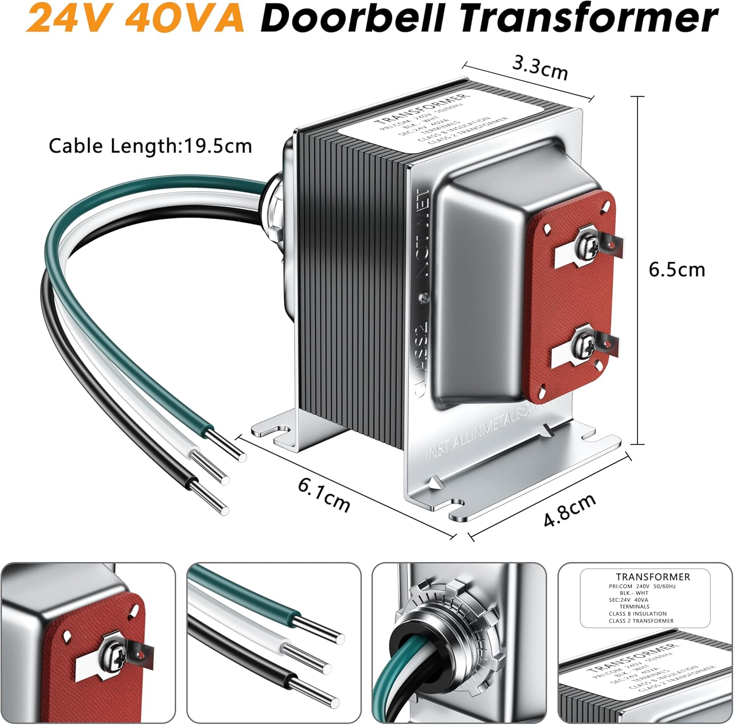 Arayuu 24V 40VA Thermostat and Doorbell Transformer Adapter Compatible with Nest Hello Doorbell, Ecobee, Saswell, Nest, Sensi and Honeywell Thermostat, All Versions of Ring Doorbell Power Supply image number 5