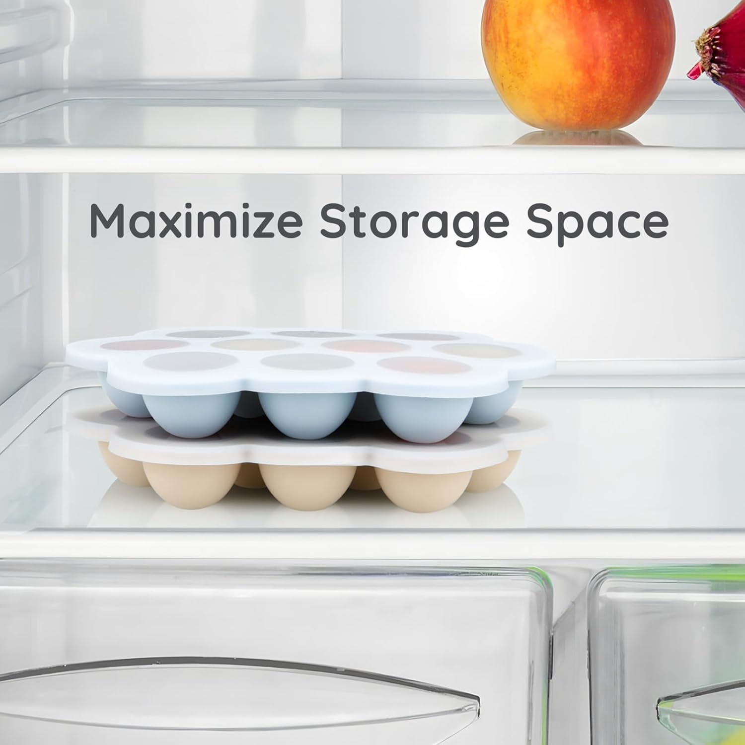 Pandaear 3 Pack Silicone Baby Food Freezer Tray with Lids（Blue/Green/Meat）