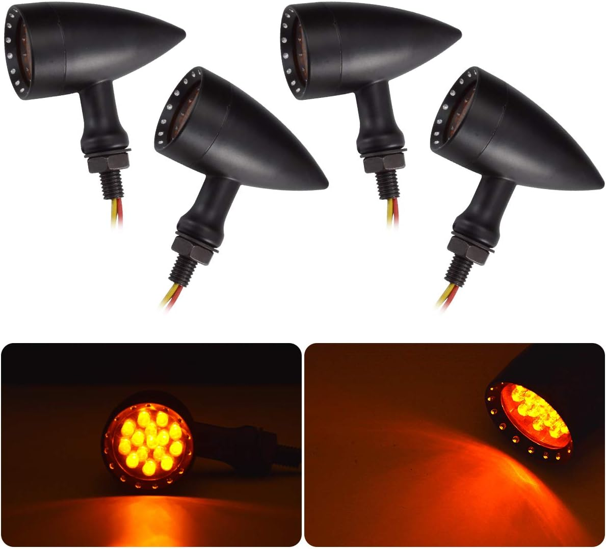 Katur Motorcycle Black Bullet Front Rear Turn Signal Fog Light Indicators Stop Light for Harley Motorcycle Cruiser Chopper Bobber