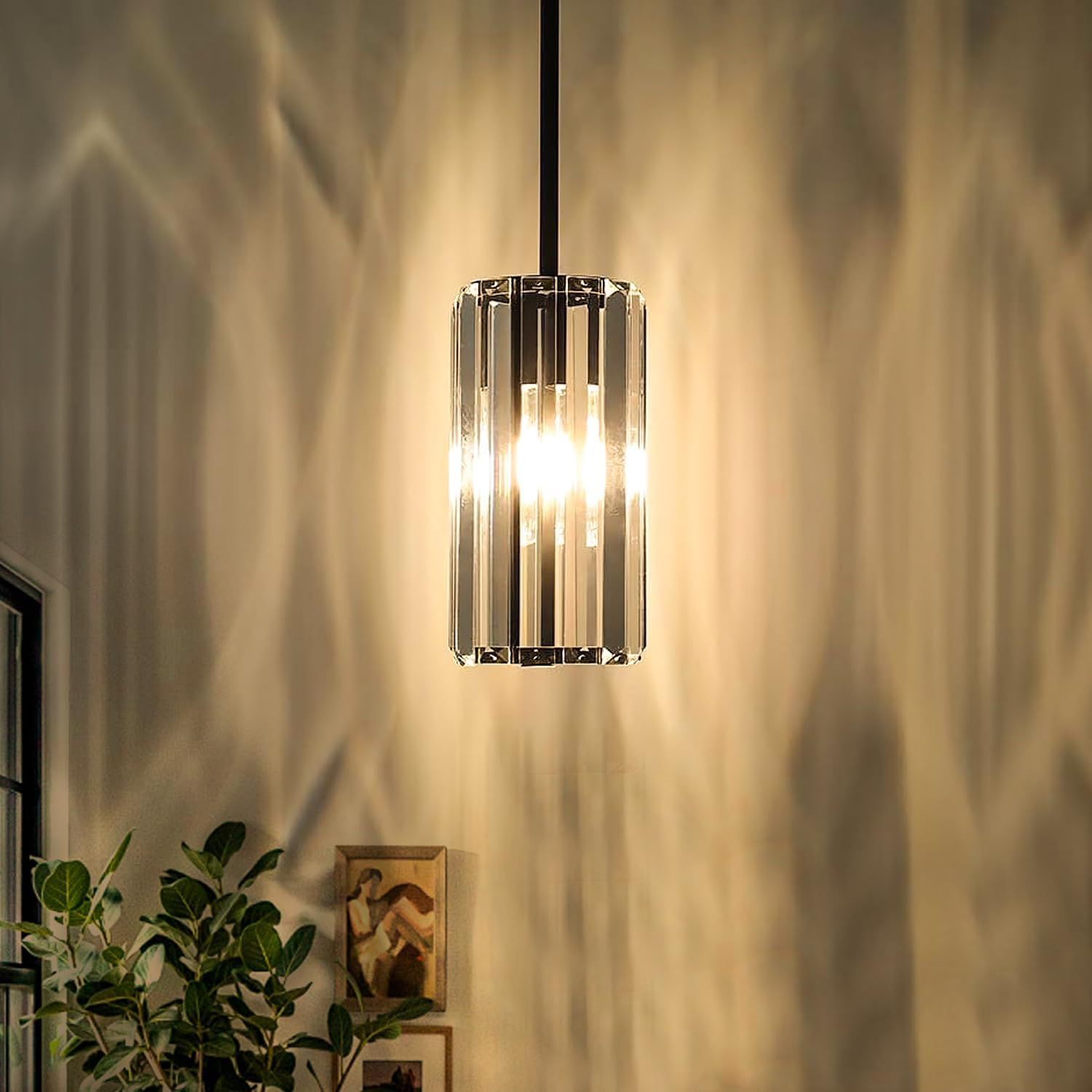 Mlihove Pendant Light Kitchen 1-Light, Crystal Pendant Lighting Black Island Light Fixture Hanging Adjustable, Modern Pendant Lights Chandelier for Dining Room, Kitchen Island, Entryway, Hallway image number 4