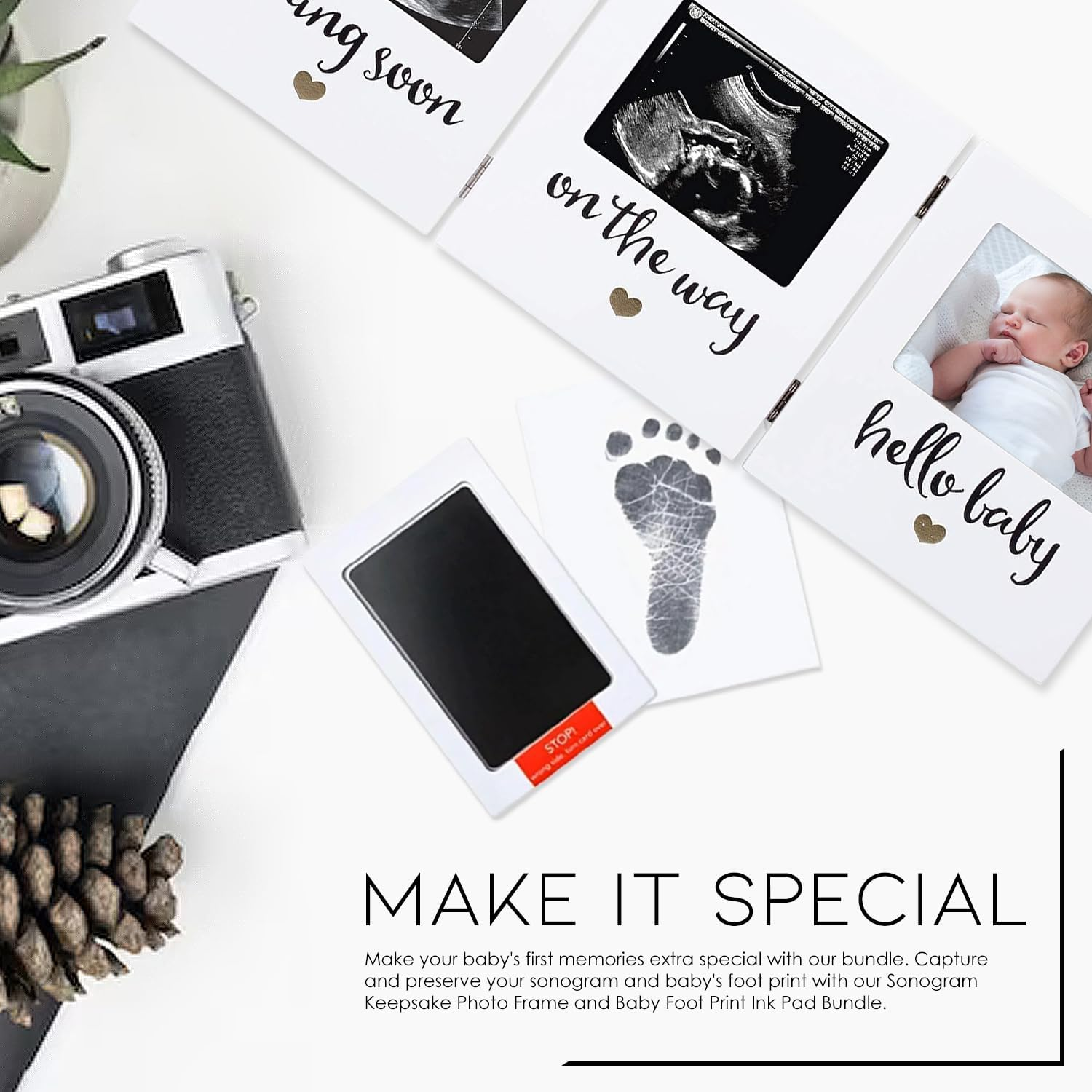 Sonogram Picture Frame &ndash; Gifts for Mums to Be - Baby Ultrasound Pregnancy Frame - Nursery Wall D&eacute;cor - Pregnant Mum Gifts, Ultrasound Photo Expecting Parents Unique Gifts Pregnant Women - Trio Frame with 2 Inkless Pads & 4 Imprint Paper Great Mothers Day Gift image number 2