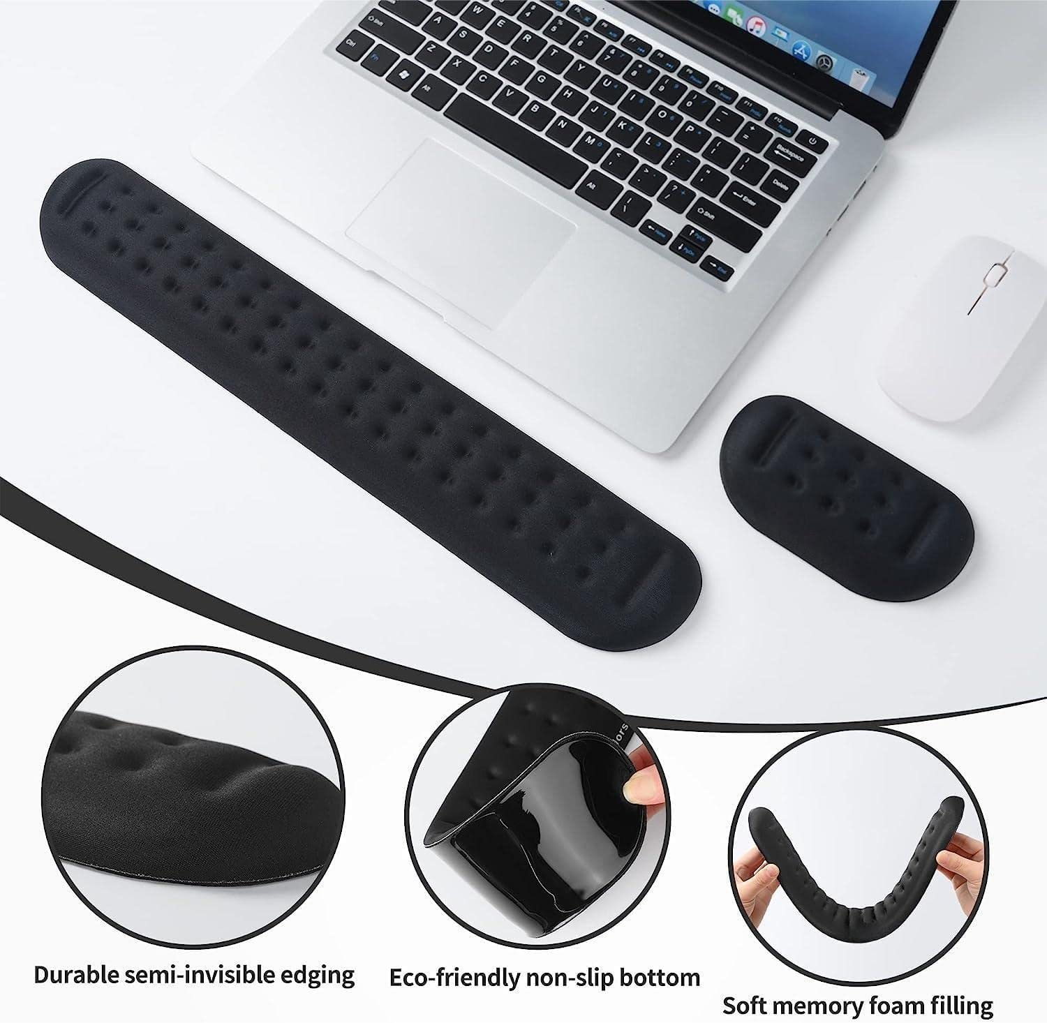 Keyboard Wrist Rest, Black Memory Foam Mouse Wrist Rest, Ergonomic Keyboard Wrist Rest Support Pad Easy Typing and Pain Relief for Home, Office, Laptop, Desktop Computer, 2 Packs Medium + Small image number 4