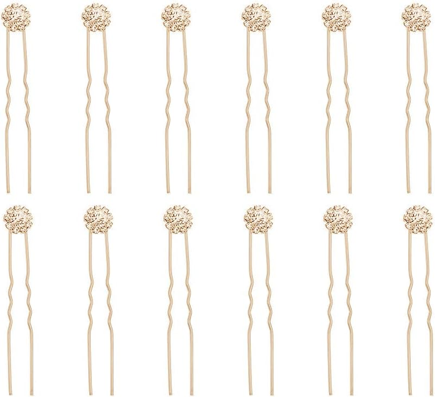 Crystal Bridal Hair Pins Clips Wedding Hair Accessories Hair Set Jewelry with Rhinestone for Brides and Bridesmaids Set of 12 (Gold)