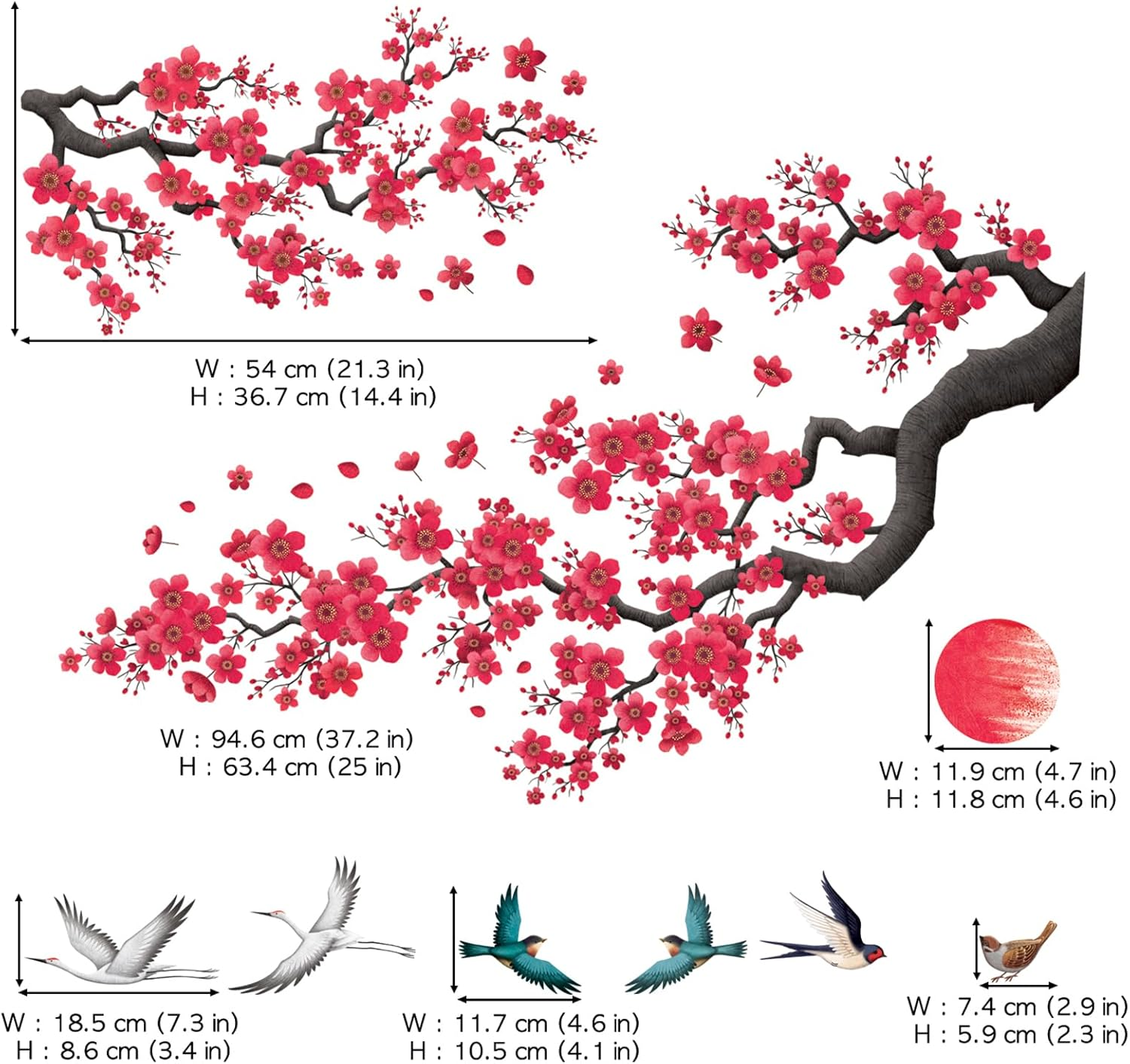 DECOWALL SG2-2406 Ink-And-Wash Painting of Flowers Wall Stickers Decals Kids Japanese D&eacute;cor Asian Room Home Art Peel and Stick Bathroom Cherry Blossom Bedroom Oriental Tree Floral Removable image number 1