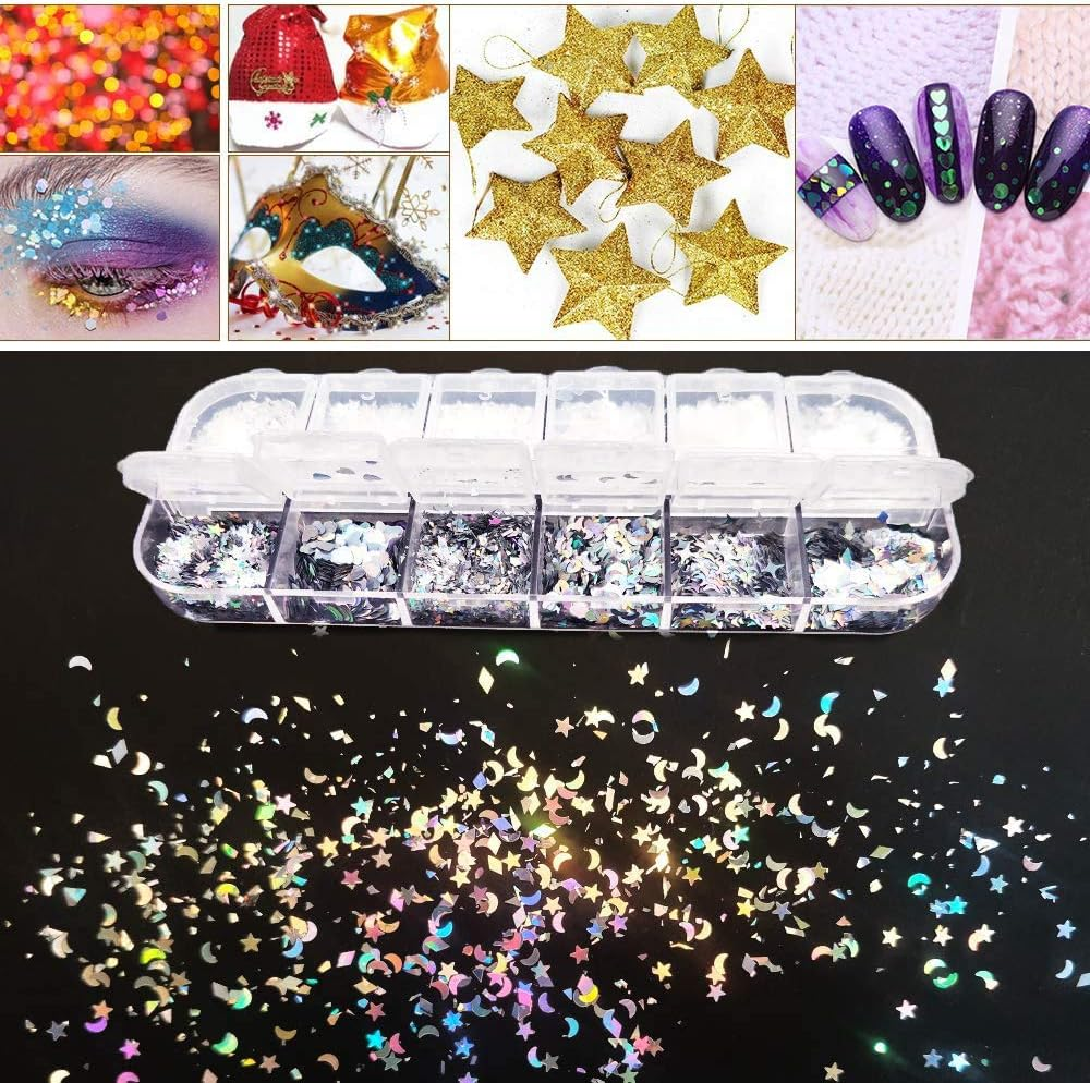 3 Boxes Star Heart Moon Nail Art Glitter Sequins Nail Confetti Mixed Glitter for Nail Art Decoration image number 1