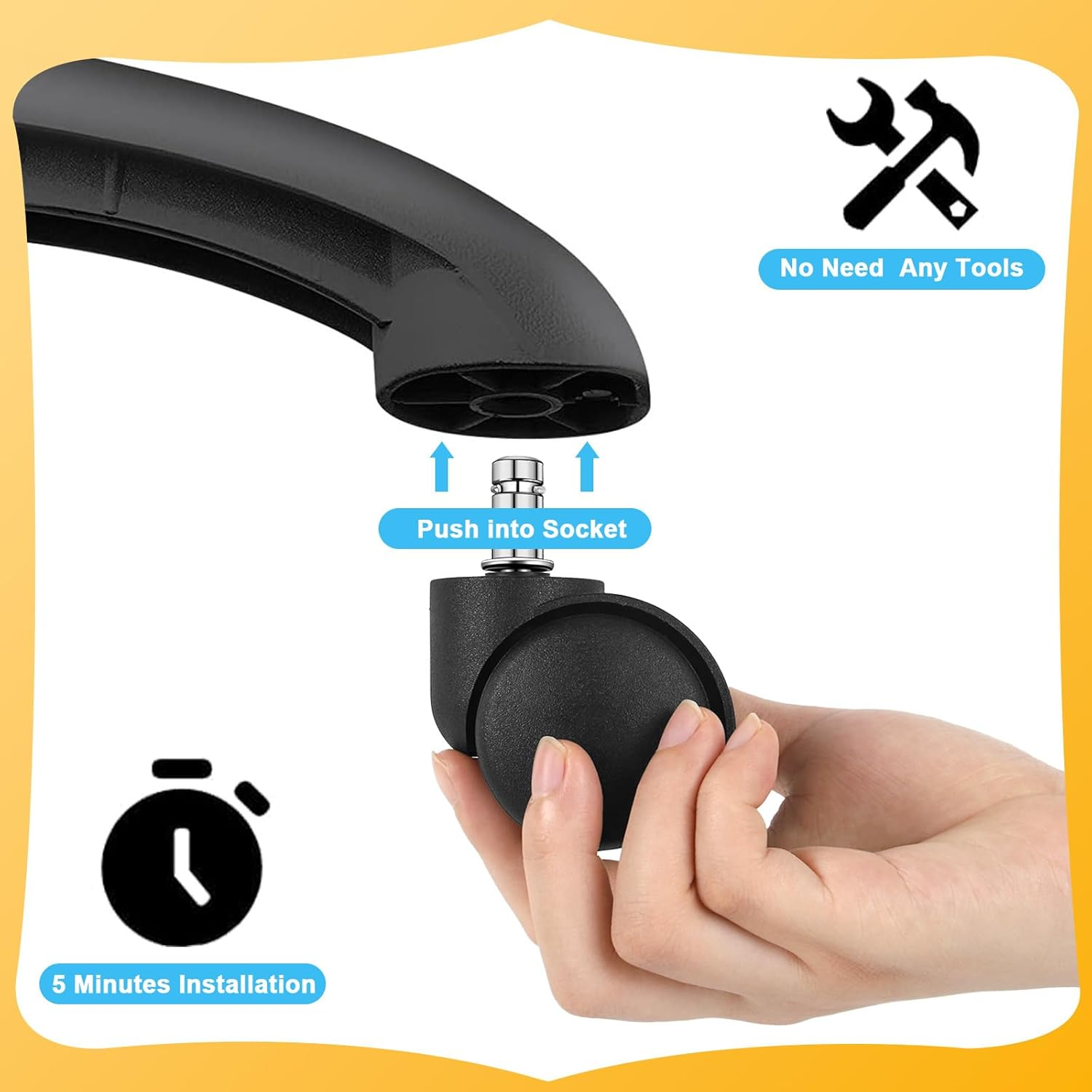 Dalyndar Office Chair Wheels Replacement Circlip Stem Fits 99% Chairs Wheel Set of 5Pcs Heavy Duty Mute Universal Castor 2 Inches Swivel Casters for Rolling Stools Gaming Chairs on Carpets and Floors image number 5