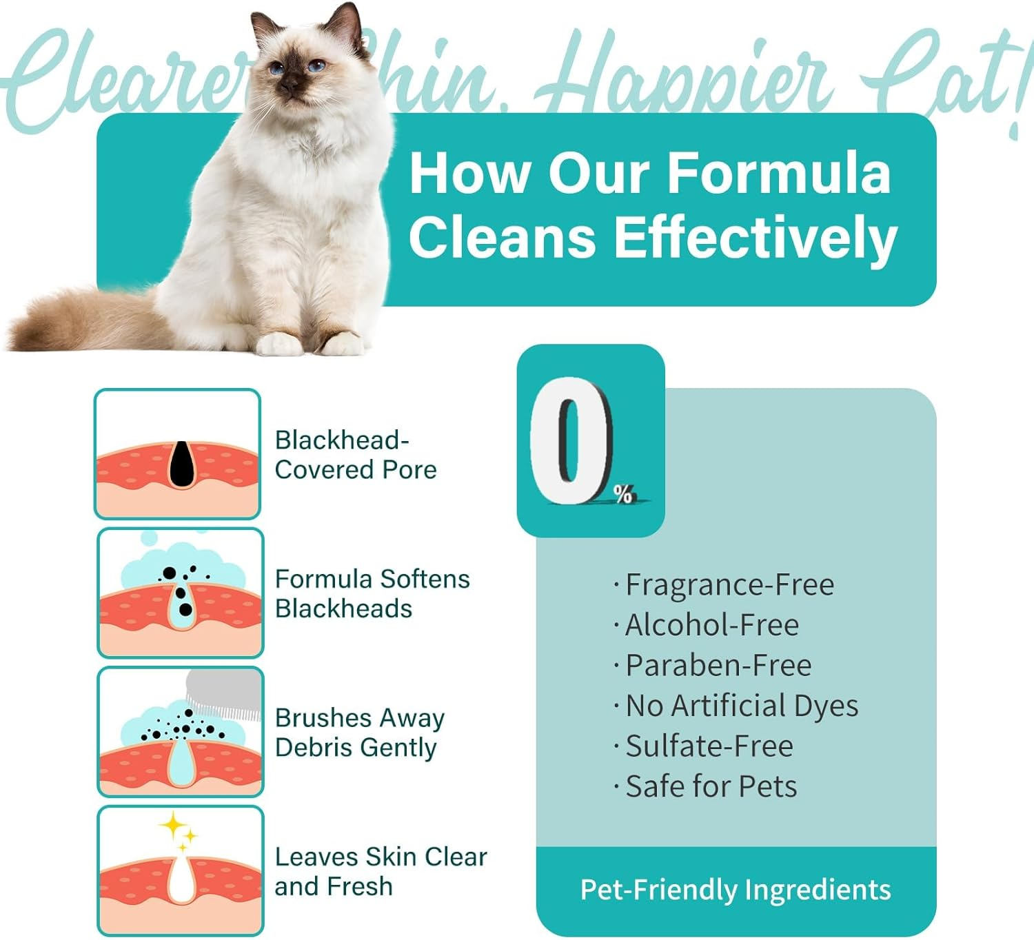 Cat Chin Acne Cleaner - No-Rinsing Blackhead & Pimple Solution with Applicator Brush, Mild Formula for Feline, Safe for Sensitive Skin (2 Fl. Oz) image number 4