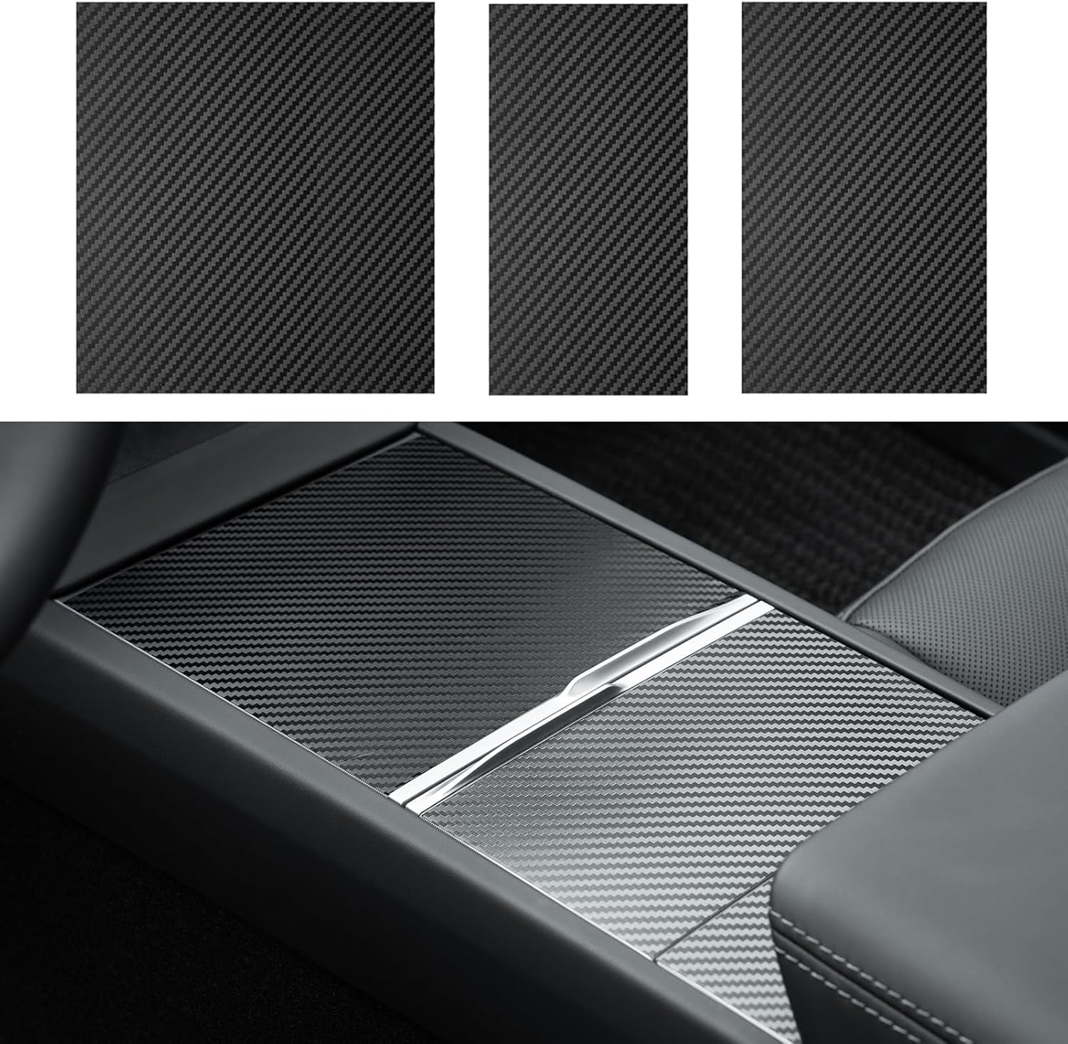 For Tesla Model Y Juniper 2025 2026/Model 3 Highland 2024 2025 2026 Center Console Wrap Kit Interior Decoration Cover Protector Accessories (Black Carbon Fiber) image number 3