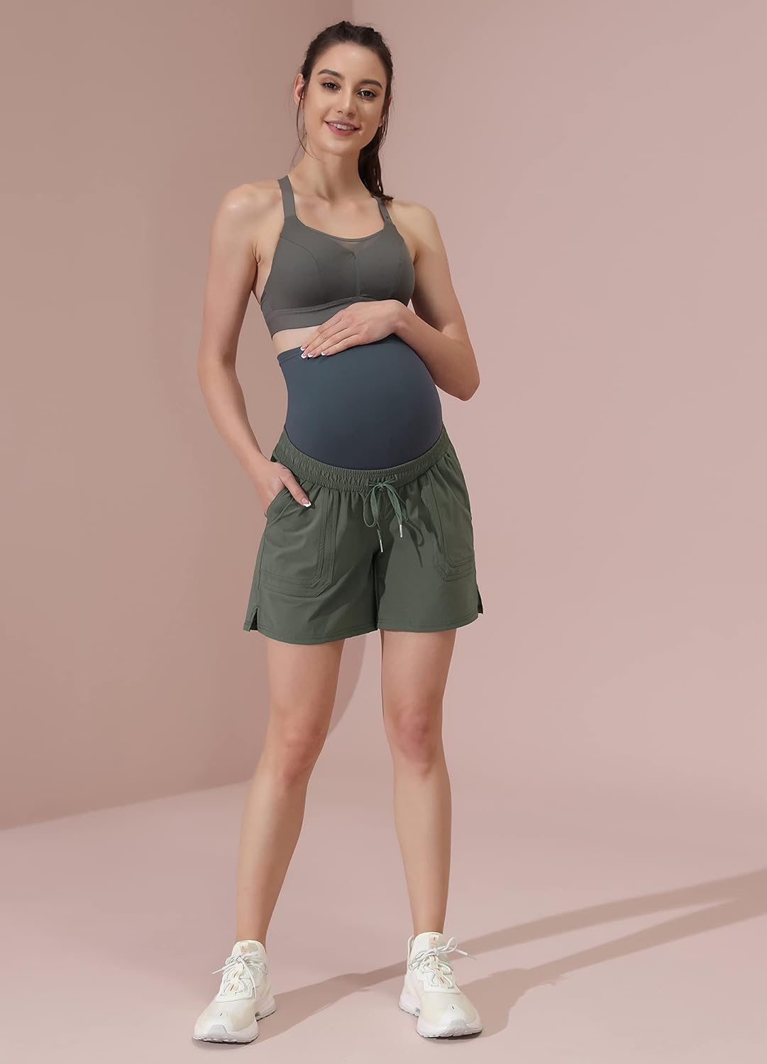 Maacie Women'S Maternity Shorts Quick Drying Breathable over the Belly Sporty Shorts with Liner Pockets image number 1