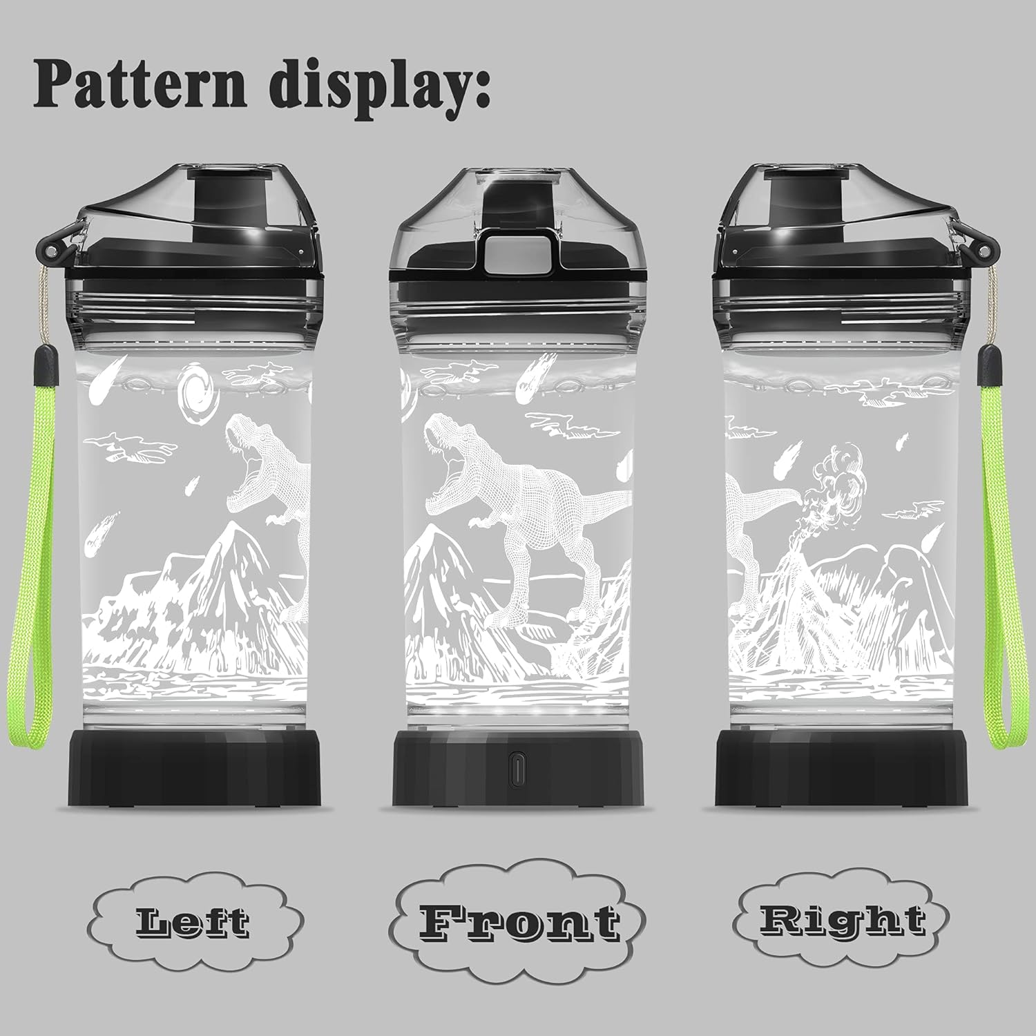 Ammonite Dinosaur Water Bottle for Kids with 3D Glowing LED Light - 14 OZ Tritan BPA Free - Creative Ideal Travel Cup Dinosaur Jurassic School Kid Boy Child Holiday Camping Picnic image number 4