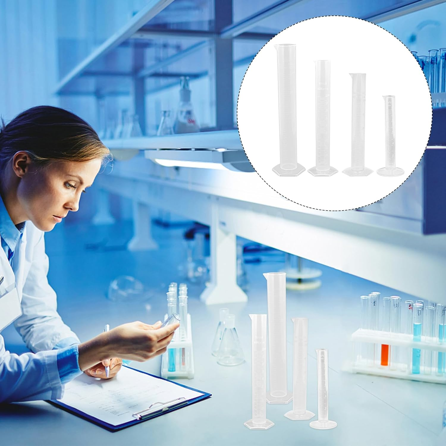 Baluue 4Pcs Plastic Measuring Cylinder Chemical Measuring Tube Clear Volumetric Cylinder Graduated Measuring Cylinder Glass Measuring Cup Transparent Test Tube Beaker with Scale Tool image number 3