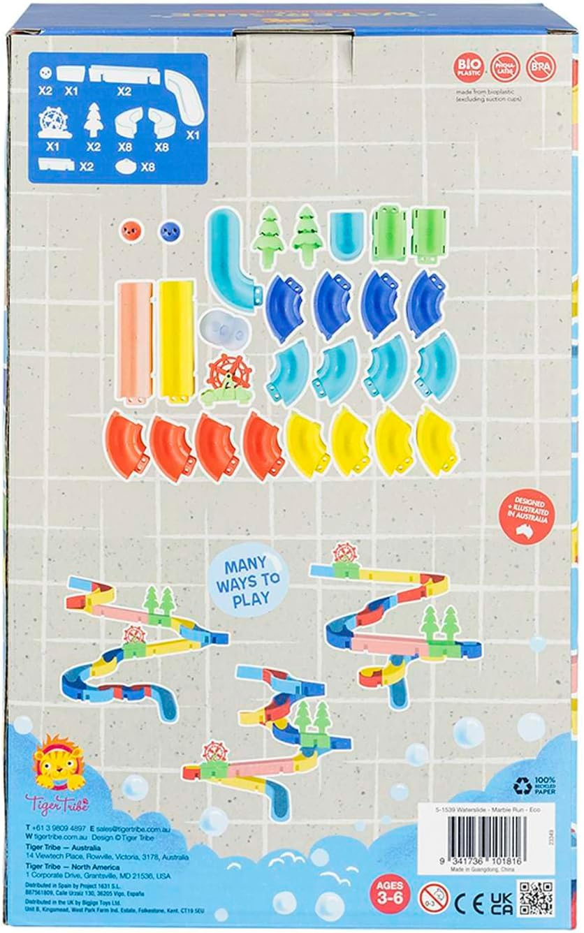 Tiger Tribe: Waterslide: Marble Run - ECO - Interactive Bath Toy, Build Marble Runs, Includes 35 Configurable Pieces, STEM Learning, Kids Ages 3-6 image number 5