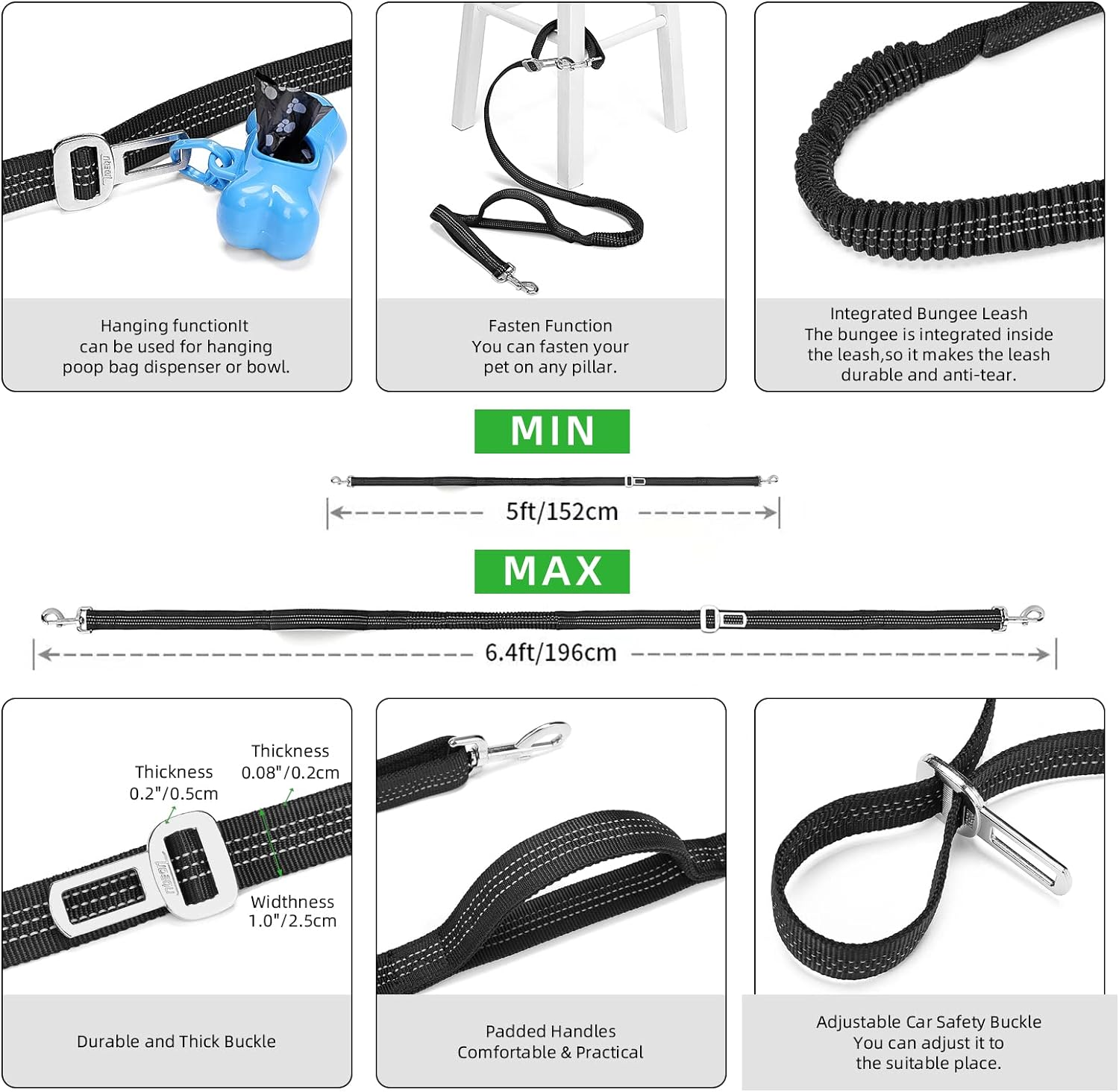 Hands Free Dog Leash for Large Dog with Large Bum Bag,Dog Walking Belt,Waist Dog Leash,Dog Hiking Belt,Dog Running Waist Belt - Grey Blue image number 4