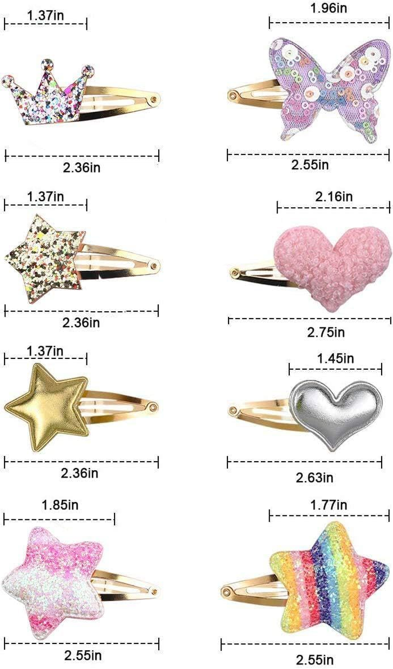 Hair Clips for Girls - 8 Pairs of Star, Crown, Heart, Butterfly Shaped Barrettes and Pins - Metal Snap Accessories for Styling Kids' Hair - Multicolor 2 image number 5