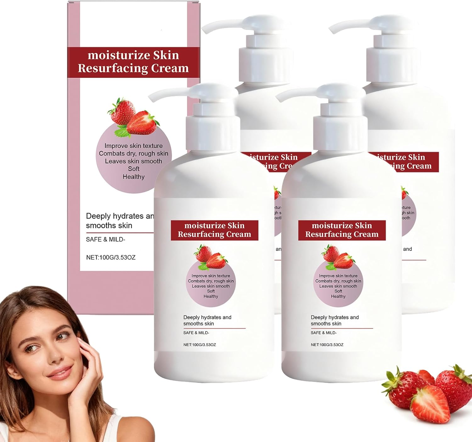 Strawberry Skin Resurfacing Cream, Strawberry Smoothing Cream, Body Moisturising for Rough & Bumpy Skins, Hydrating Body Lotion, Smoothes Texture & Evens Tone, Daily Care for Arms & Legs (6Pcs)