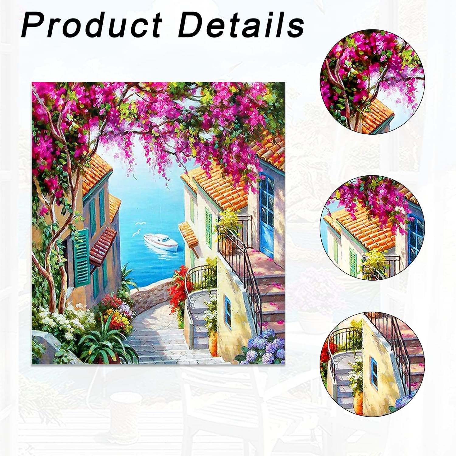 Adult Digital Oil Painting 19.69X15.75 Inches DIY Nature Painting Set Graffiti Set Digital Paint Canvas Digital Oil Painting for Home Decoration for Beginners (Seaside Town) image number 3