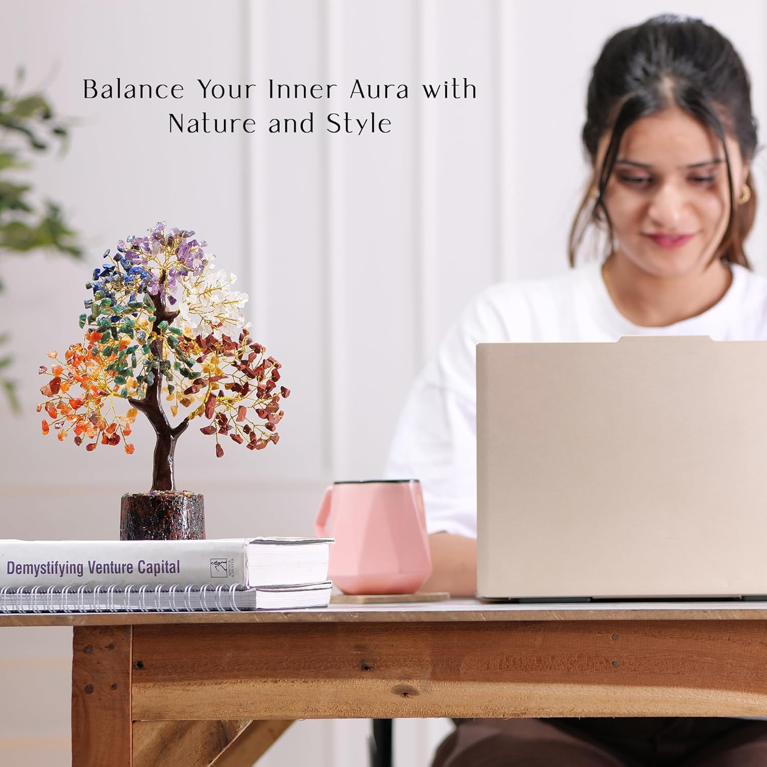 ABHISUBYA Seven Chakra Healing Bonsai Tree, 7 Chakra Crystal Stones D&eacute;cor Tree, Feng Shui Tree for Fortune, Spiritual Gifts Money Tree for Good Luck Copper Tree of Life Pendant image number 6