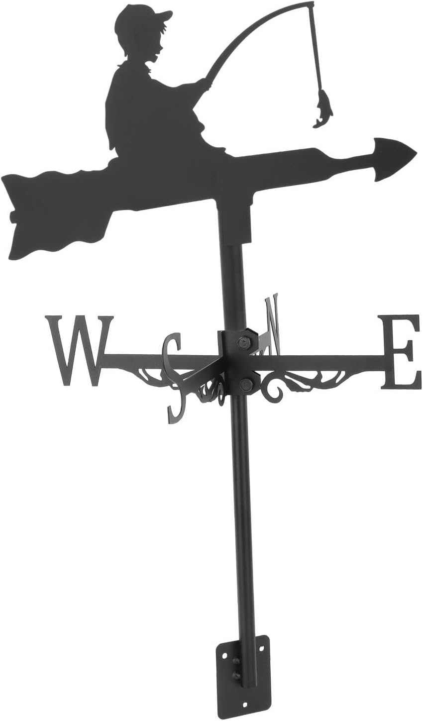 Creative Weathervane Indicator Kit Wind Direction Garden Stake Outdoor Iron Bracket, for Roof, Barn, Measuring Tools Ornament - Fishing Boy image number 5