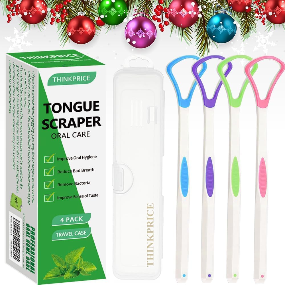 Tongue Scraper Cleaner 4 Pack Tongue Bacteria Inhibiting Scrapers with Travel Handy Case for Healthy Oral Care, Easy to Use Antimicrobial Sweeper, Help Fight Bad Breath (4Pack) image number 4