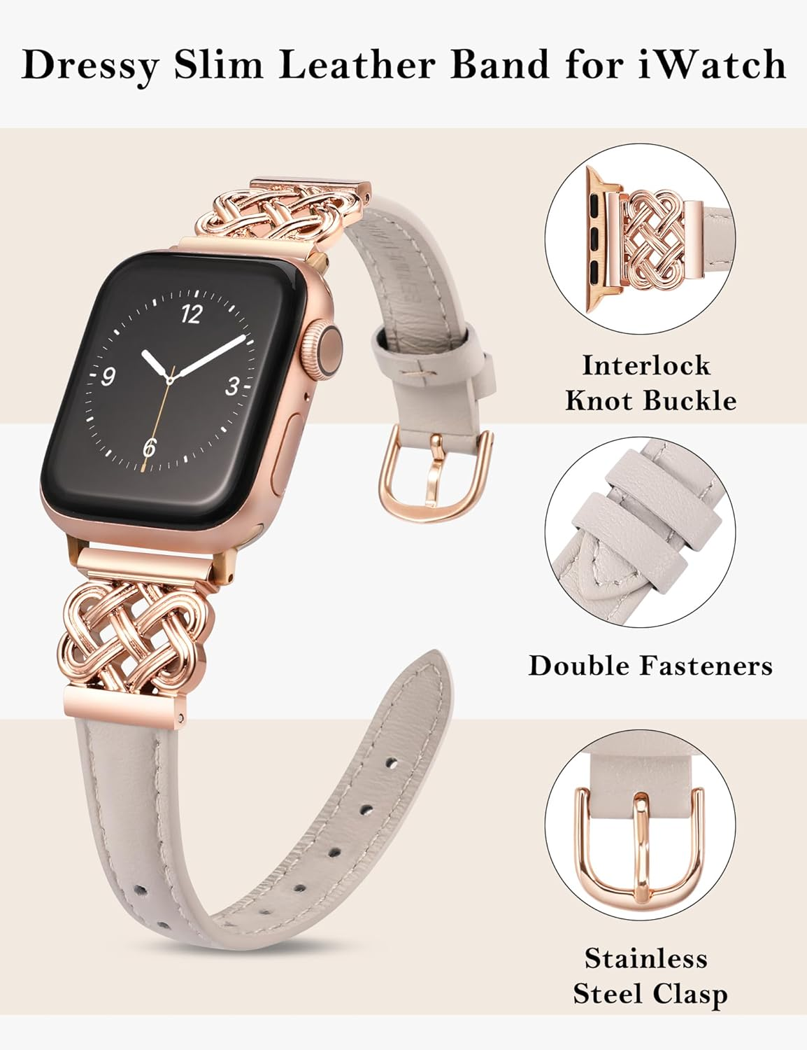 TOYOUTHS Compatible with Apple Watch Band Leather Strap 38/40/41/42/44/45/46/49Mm Women, Slim Dressy Leather Bracelet Designer Interlock Buckle for Iwatch Series 11/10/9/8/7/6/5/4/Ultra/Se/3/2/1 image number 2