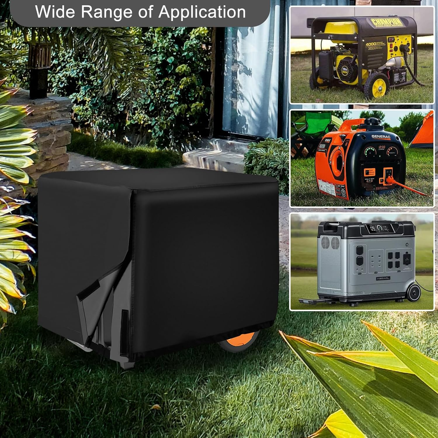 Generator Cover, 600D Waterproof Universal Generator Cover, Heavy Duty 38 X 28 X 30 Inch Outdoor Generator Covers, Suitable for 5500-15000Watt, Black image number 1