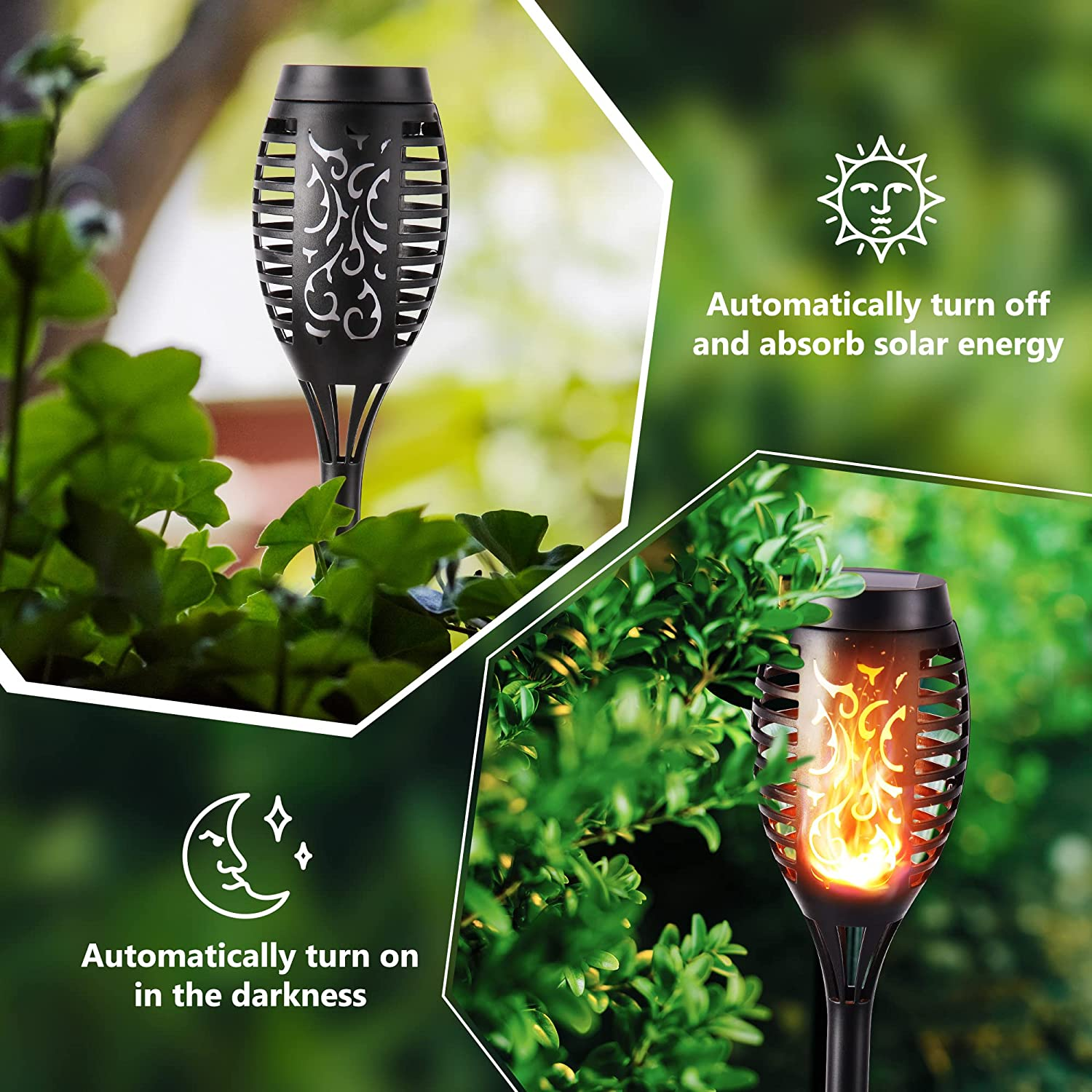 Toodour Solar Torch Flame Lights, 6 Pack Solar Lights Outdoor with Flickering Flame, Waterproof Solar Pathway Lights Landscape Decoration Lighting for Garden, Lawn, Yard, Outdoor Decorations