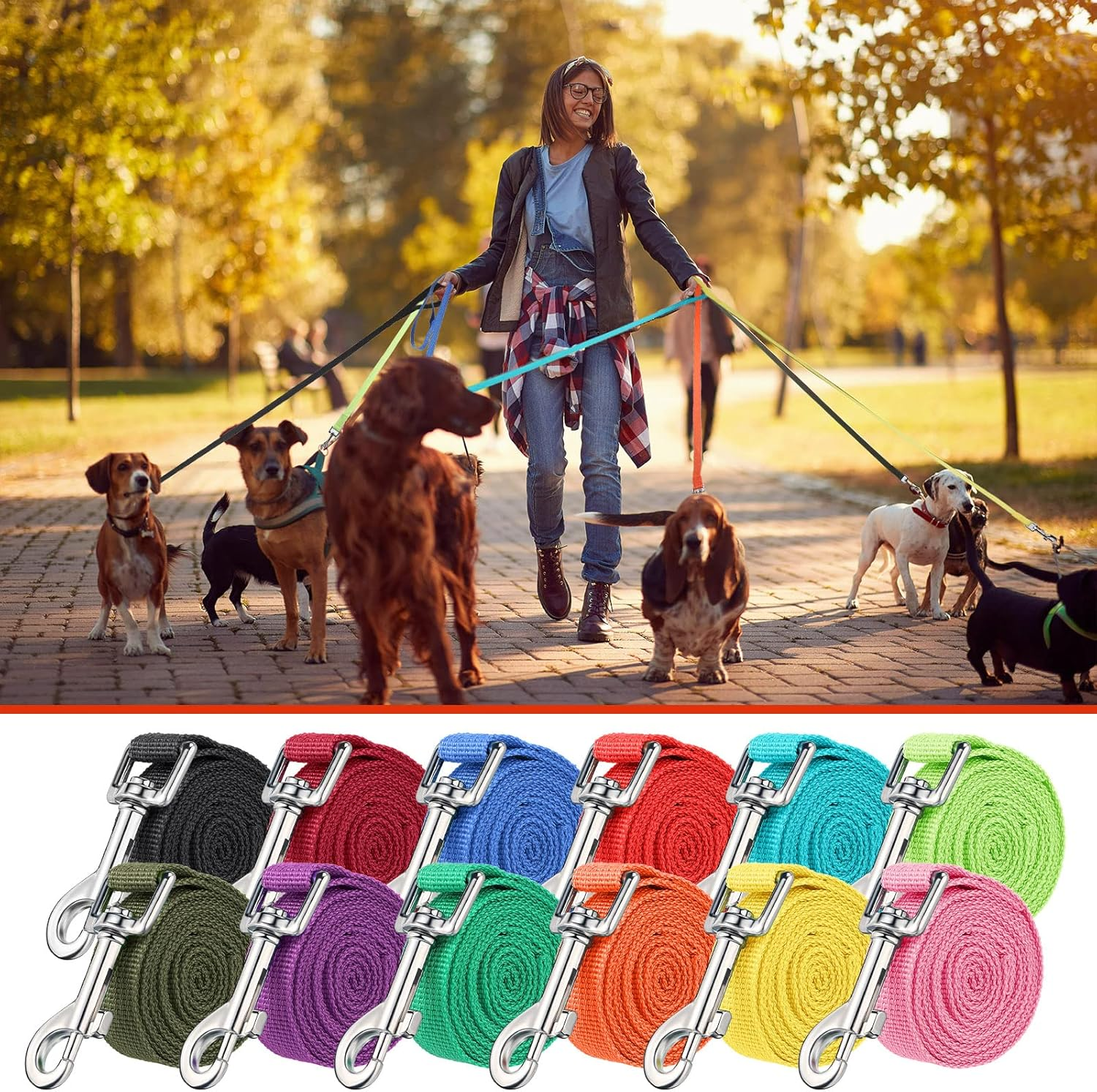 12 Pcs Nylon Dog Leash Bulk 5Ft Dog Training Leash 12 Colors Puppy Line Traction Rope for Small Medium Puppy Training, Play, Camping, or Backyard(Bright Colors)