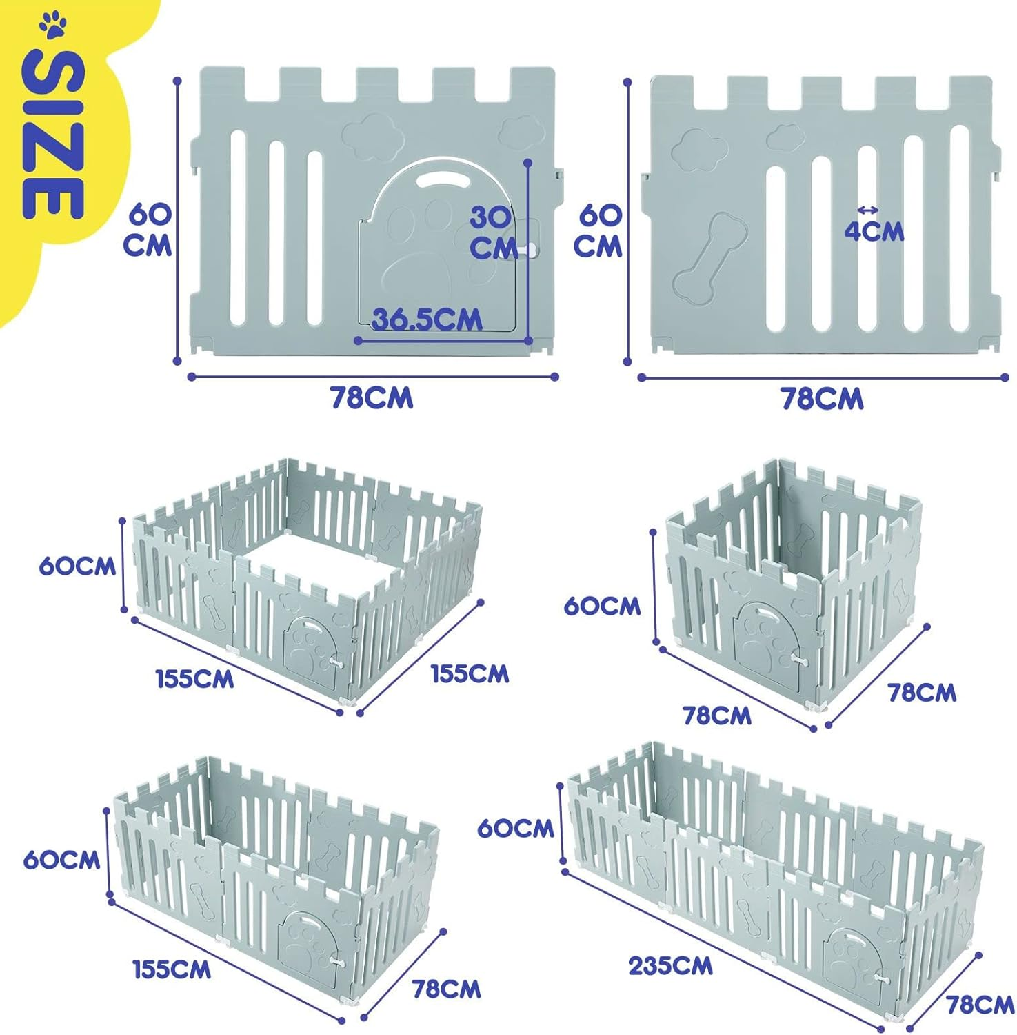 Pet Scene 2In1 Pet Kennel Fence Cage Dog Cat Enclosure Playpen Crate Safety Gate Pet Whelping Box Barrier Puppy Kitten Furniture 8 Panels,Size:235X78X60Cm image number 2