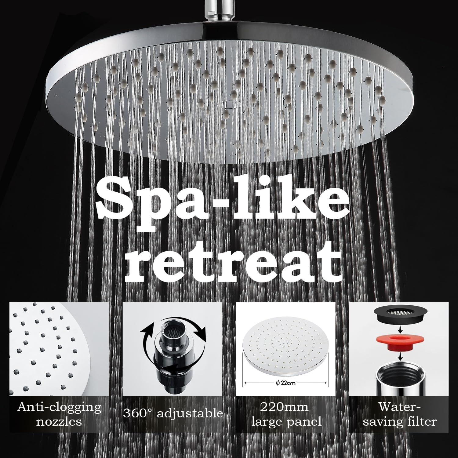 Decaura WELS Twin Hose Shower System 9" Rain Shower Head Set Sliding Rail 3-Mode Handheld Shower Head 2 in 1 Set (Round Head Chrome) - Round Head Chrome image number 2