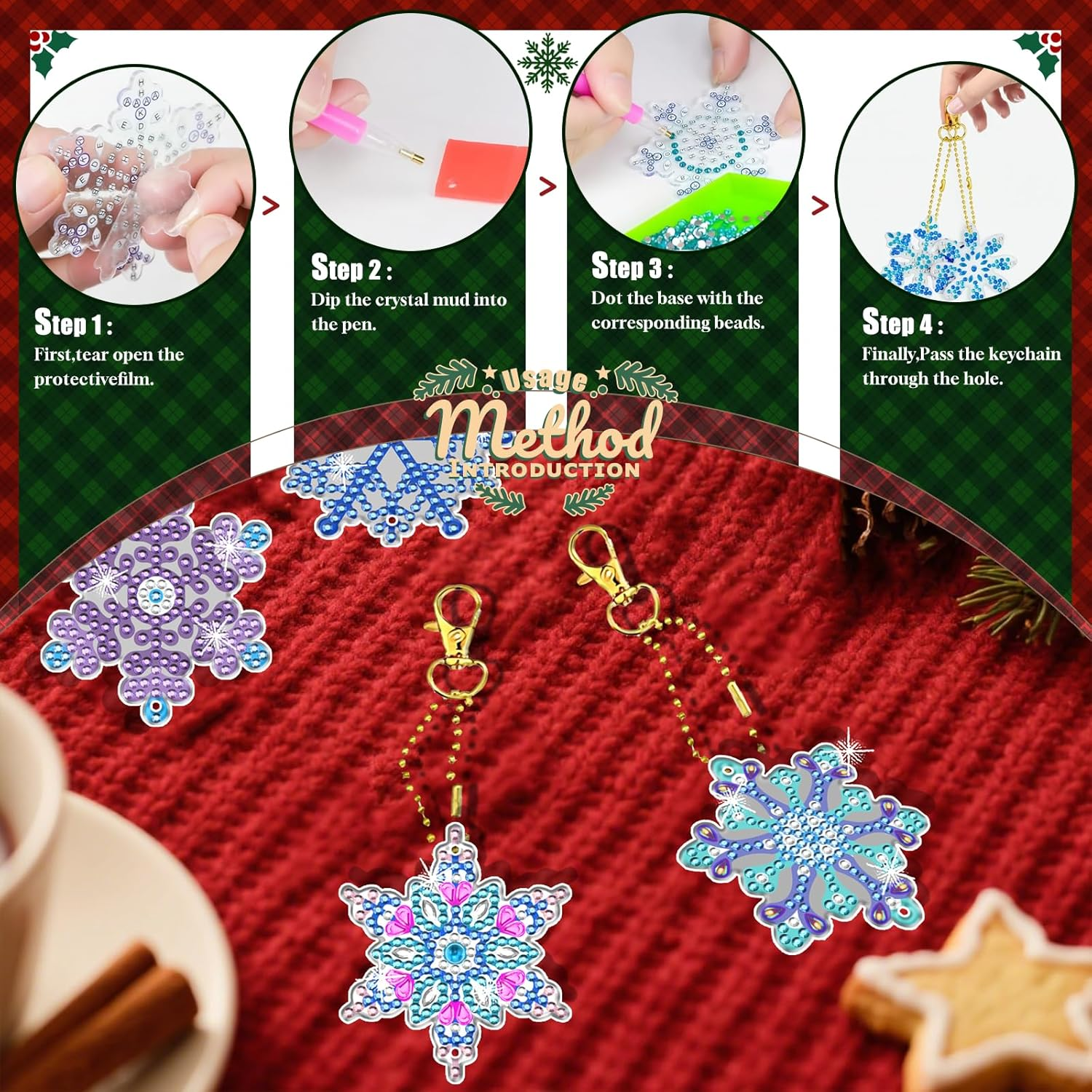 MATHARAGO 20 Pcs Snowflakes Diamond Art, 5D DIY Double-Sided Christmas Ornaments Pendants, Diamond Painting Keychains for Christmas and Daily Decoration（Various） image number 3