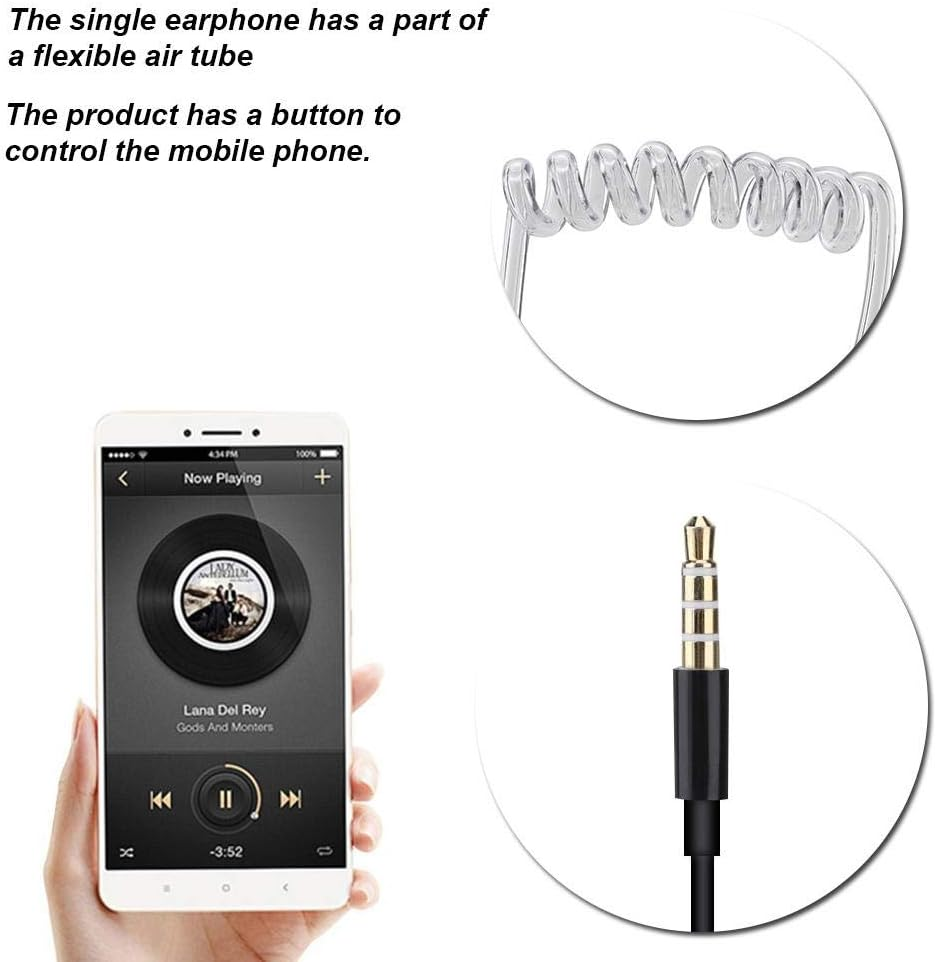 VBESTLIFE Anti-Radiation In-Ear Headsets Air Tube Security Earphones with 3.5 Mm Microphone Plug for Mobile Phones (Black) image number 4