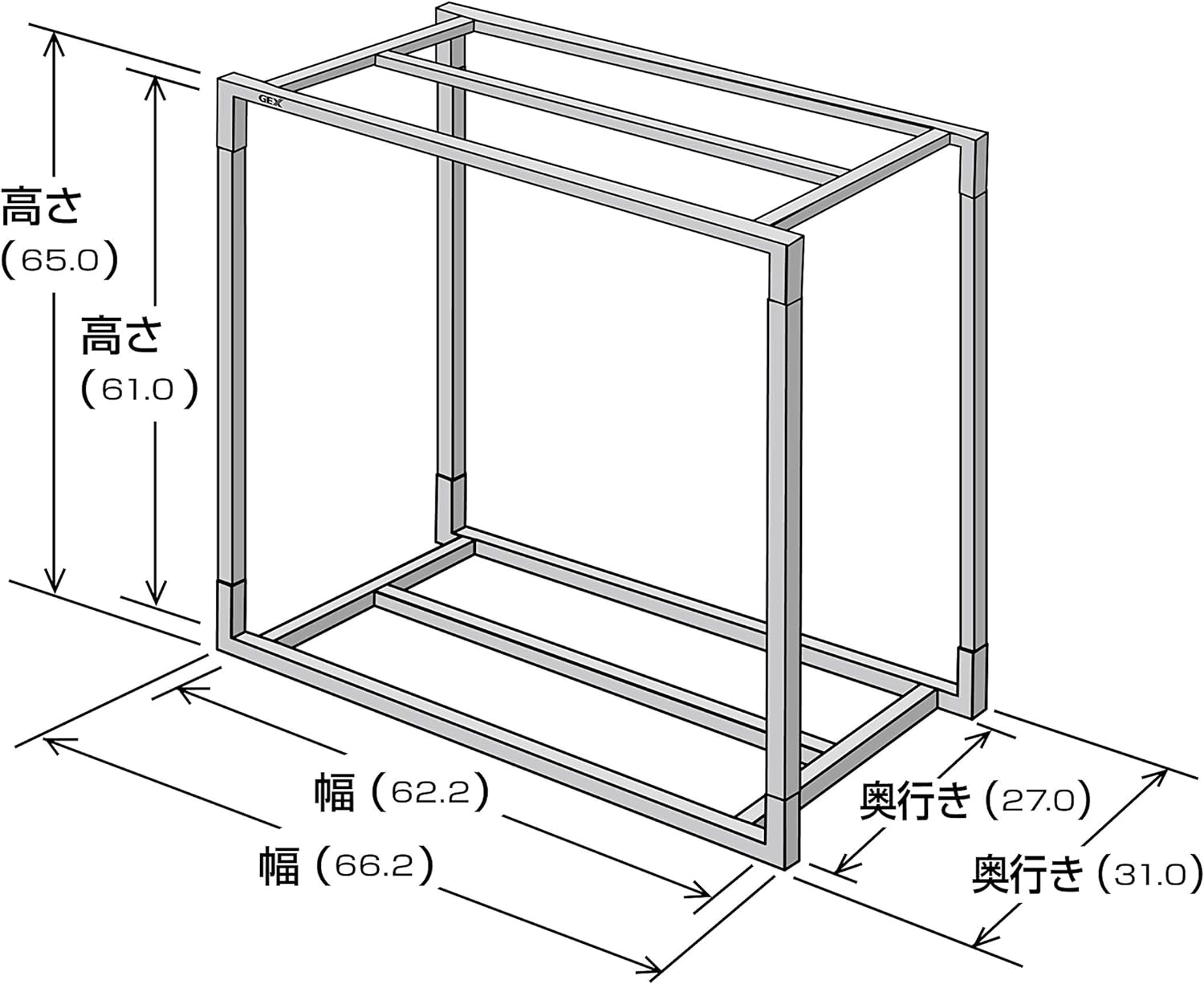 Gex GEX Aqua Rack Steel 600BK for Aquariums Width 23.6 X Depth 11.8 Inches (60 X 30 Cm), Assembly Type Aquarium Stand, 2 Levels Top and Bottom Installation, Black image number 1