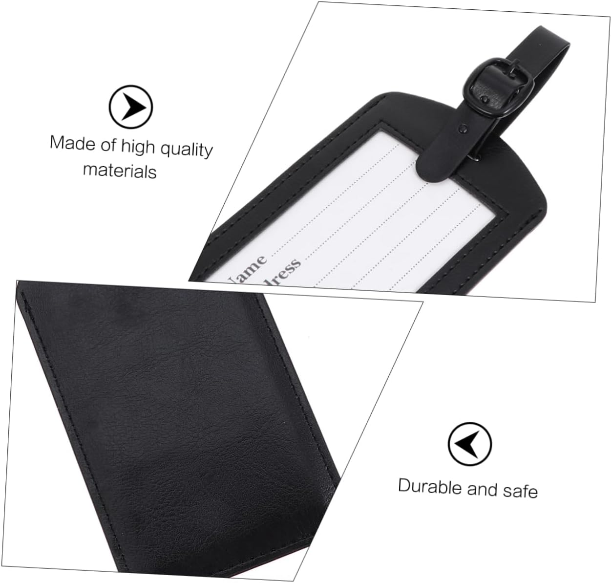 OFFSCH 5Pcs Black Leather Luggage Tags Pu Id Labels Privacy Cover for Travel Suitcases Sturdy Baggage Tag Set for Easy Identification image number 5