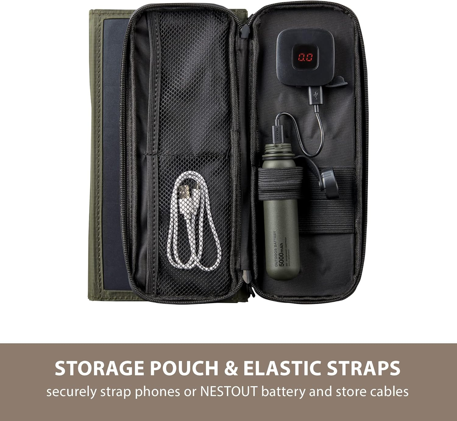 ELECOM NESTOUT Portable Solar Panel, Dual USB-A Ports, 28W Power Generation Charger for Phone Camping, Durable Water-Resistant Ripstop Nylon, Foldable Lightweight, Adjustable Stands (4-Panel) image number 5