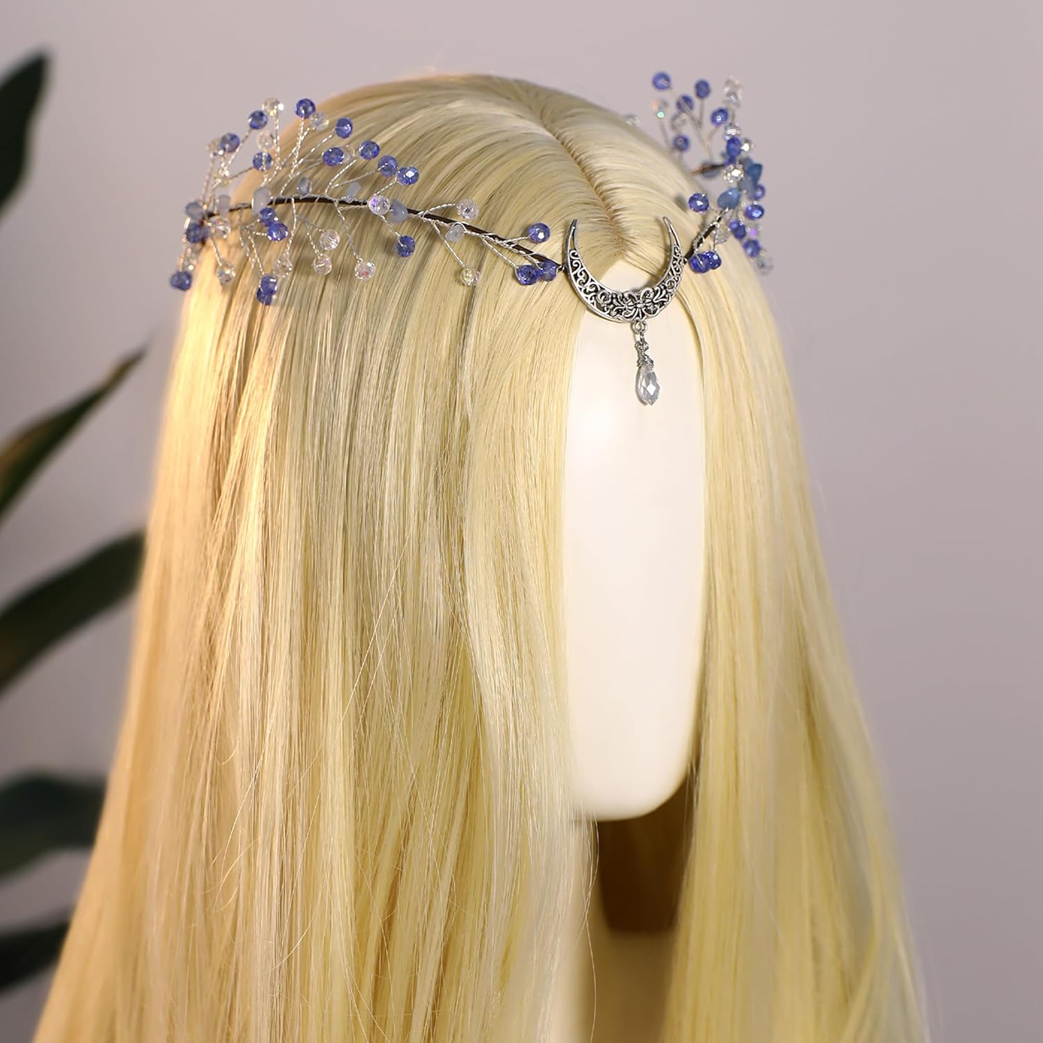 MOSTORY Fairy Crown Headband for Women, Moon Elf Crystal Crown Tiara for Renaissance Cosplay Photo Shoots image number 3