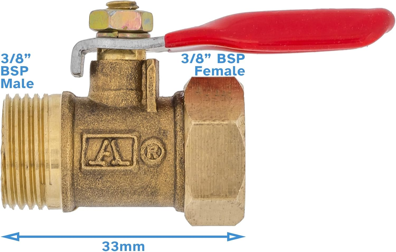 HALLMERS 3/8" BSP Male to 3/8" BSP Female Fitting Brass Inline Ball Valve with Lever Handle - Flow Control Durable Shut off Valve for Low Pressure Water Air Gas Fuel Line Tap Irrigation Applications image number 2