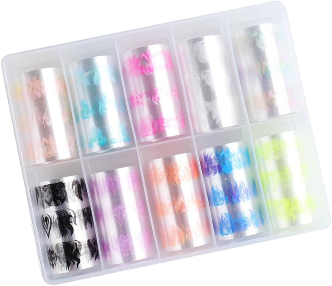 VALICLUD 10Rolls Holographic Flame Sky Nail Sticker Self-Adhesive Decals for Manicure Nail Art Decor image number 6