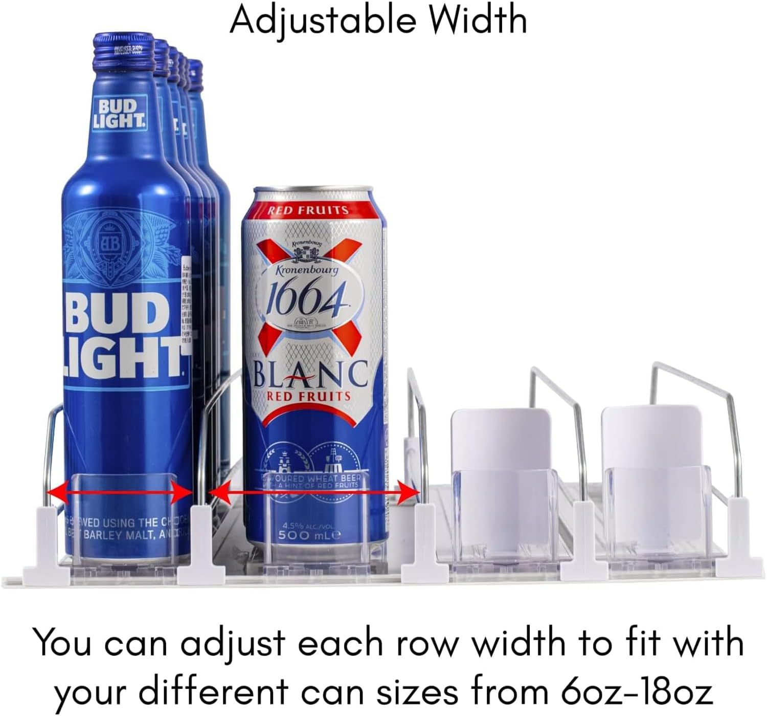 Drink Organizer for Fridge, Self-Pushing Soda Can Dispenser for Refrigerator, Width Adjustable Beverage Pusher Glide - Holds up to 20 Cans (38CM, 4 Rows) image number 4