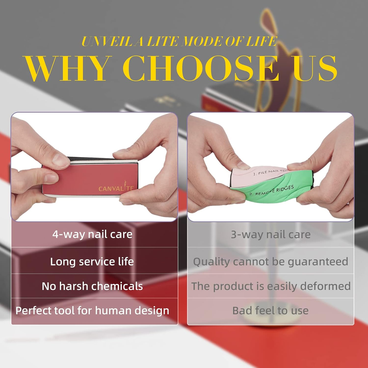 Canvalite Nail Buffer for Natural Nails, All in One 4 Way Nail Buffer Block That Shapes, Files, Smoothes, and Shines, 100/180 Grit Nail Files and Nail Buffer for Natural Nails, 9Pcs