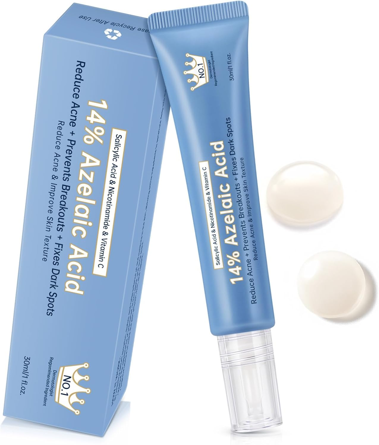 Azelaic Acid 14 Percent Cream for Face, Azelaic Acid Gel, 30ML Azelaic Acid Acne Cream with Salicylic Acid, Niacinamide & Vitamin C for Dark Spot. image number 2