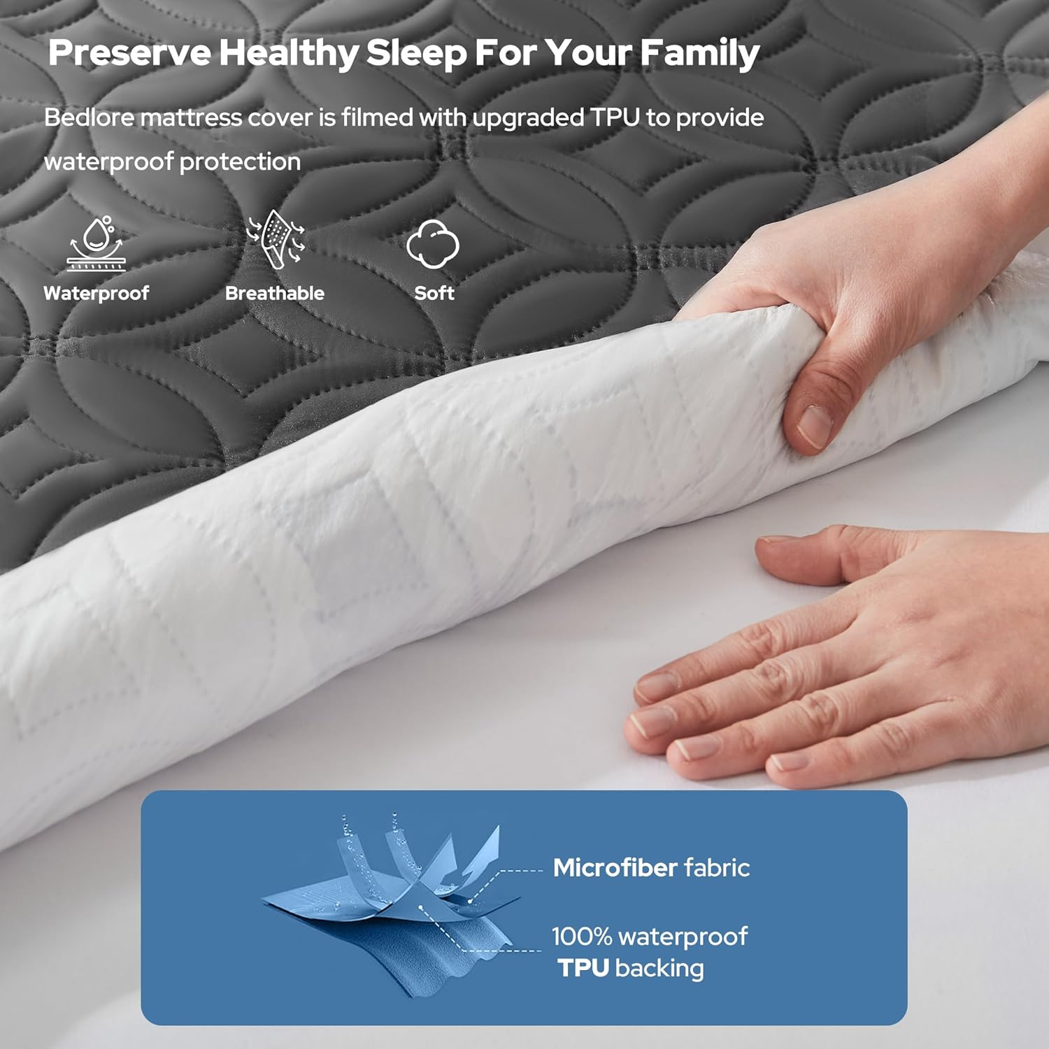 BEDLORE Waterproof Mattress Protector, Queen Size Mattress Cover with Deep Pocket Fitted up to 15-45 Cm, Breathable Noiseless Mattress Pad for Home, Bedroom - Machine Washable image number 4