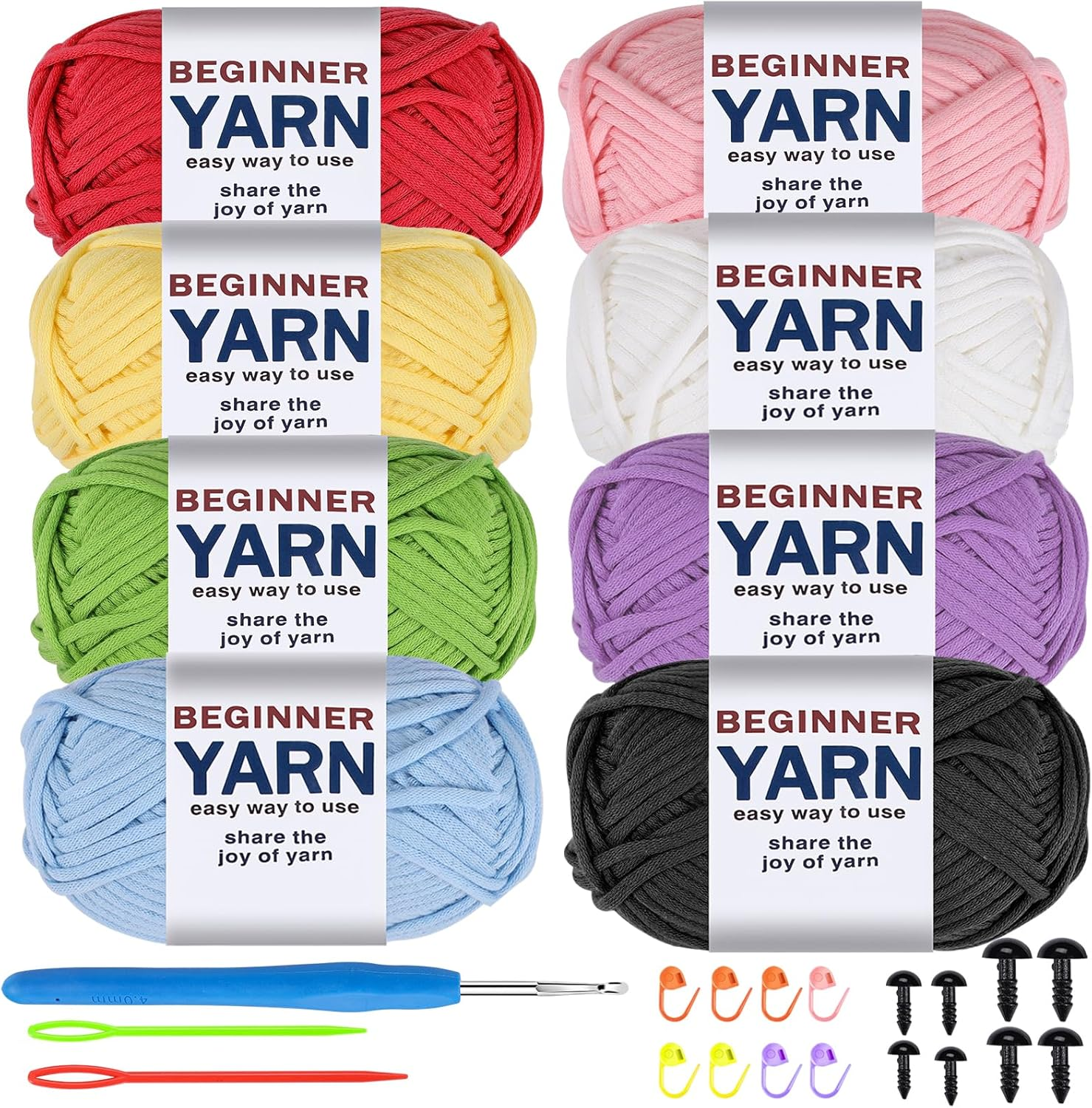 WSICSE 8 Pack Beginners Yarn for Crocheting, 8X50G Easy-To-See Stitches Chunky Thick Cotton-Nylon Blend Soft Yarn for Beginner Crocheting Christmas Crochet Kit Gifts (525 Yards) image number 5