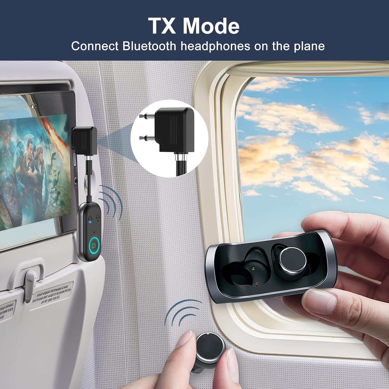 AMIR Bluetooth 5.3 Transmitter Receiver, 2-In-1 Airplane Bluetooth Adapter with Dual Connection, 13Hr Playtime, Plug and Play, Portable Bluetooth Headphone Adapter for TV, Hifi, Airplane, Speaker