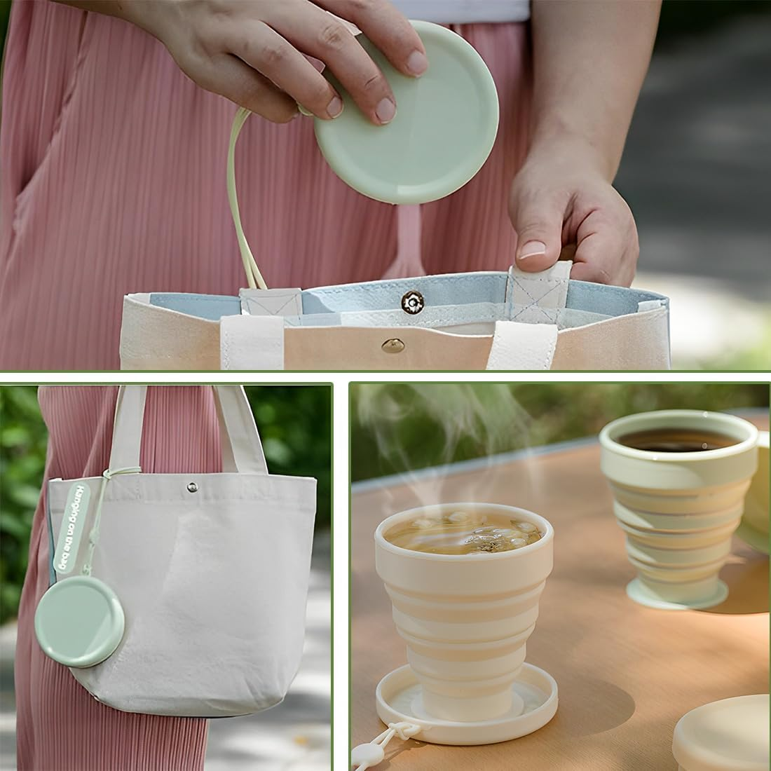 Pack of 2 Foldable Silicone Cups, 180 Ml, Bpa-Free Folding Cup Silicone with Airtight Lid, Reusable Foldable Travel Mug, Portable Foldable Cup for Picnic, Camping, Hiking image number 1