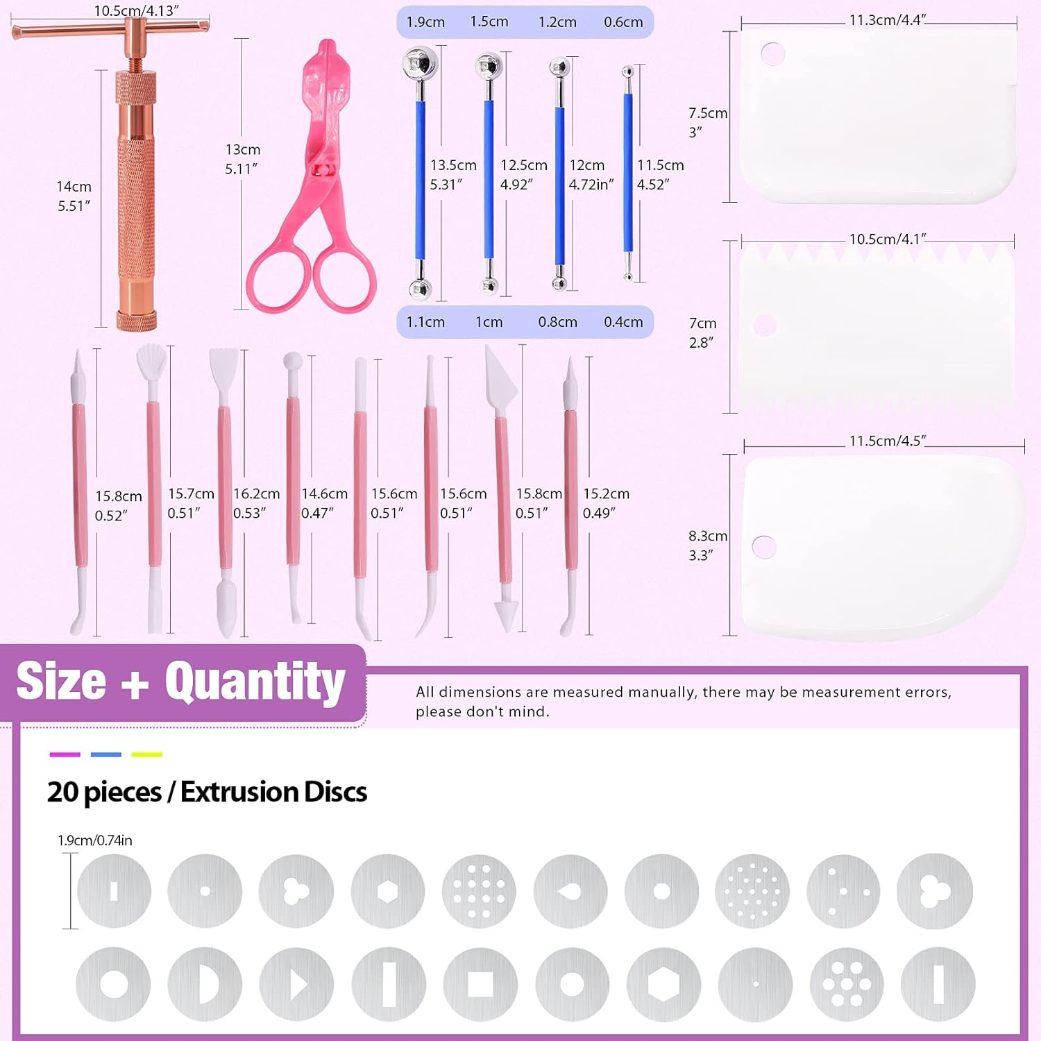 Swpeet 36Pcs Rose Gold Clay Extruder Gun Fondant Sugar Paste Extruder Clay Cake Sculpture Gun, Ball Stylus Dotting Tool with Plastic Scraper, Cake Decorating Supplies Modeling Tool - Blue image number 3