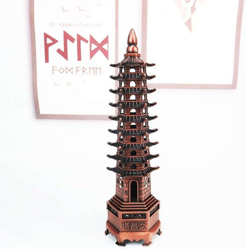 Nine-Tier Wenchang Pagoda Feng Shui Statue &ndash; Chinese Tower for Academic Success, Business Prosperity & Home Decor (Red Bronze)