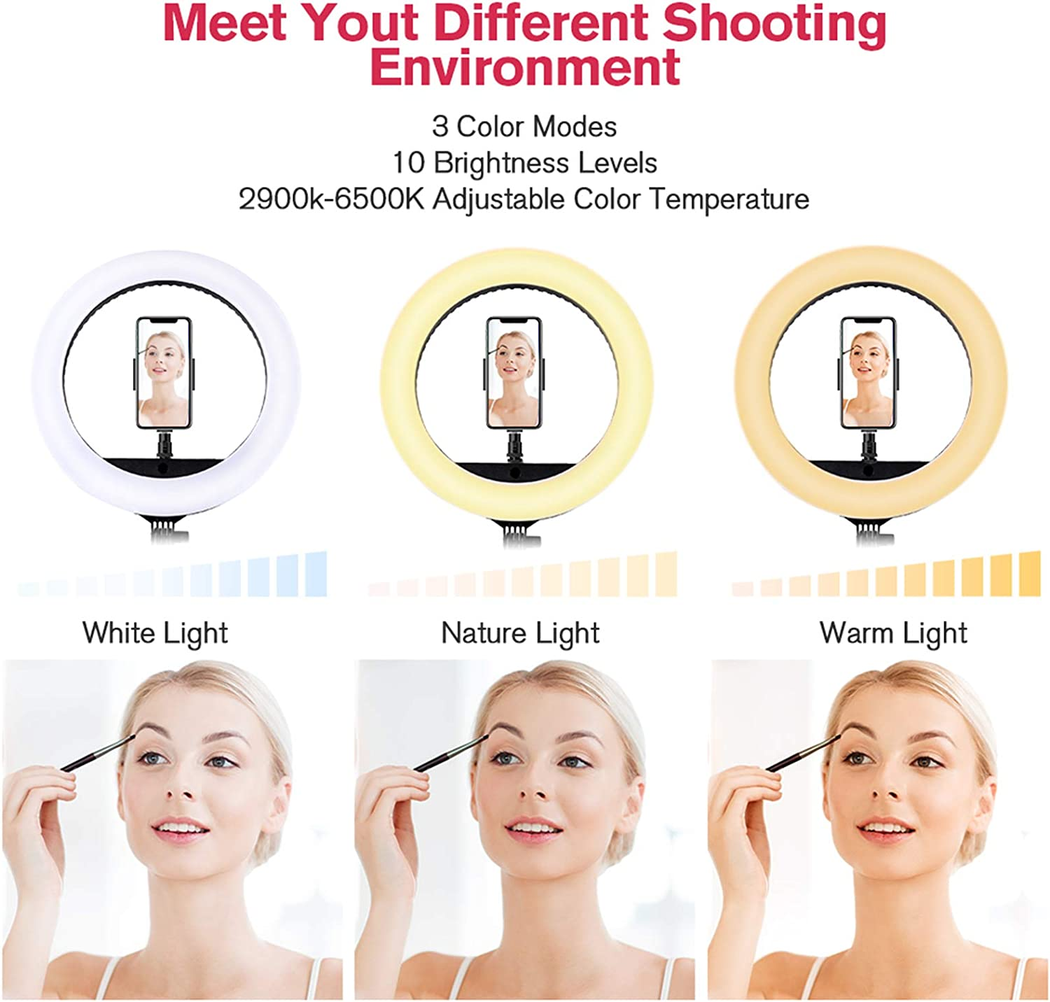 18 Inch LED Ring Light with Tripod Stand Dimmable Makeup Selfie Ring Light for Studio Portrait Youtube Vlog Video Shooting with Carrying Bag and Remote Controller, CRI 90 image number 2